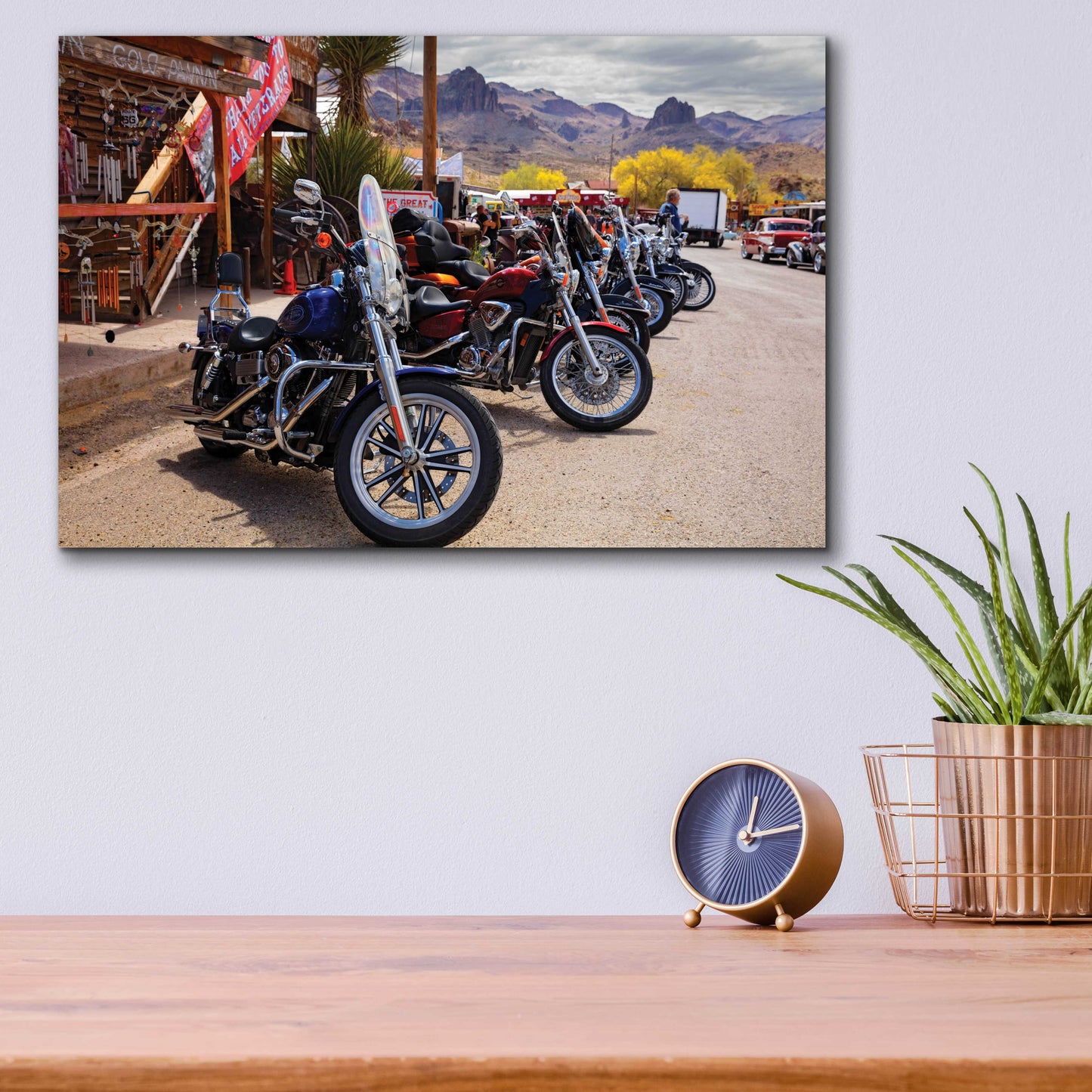 Epic Art 'Route 66 Fun Run Oatman Motorcycles' by Mike Jones, Acrylic Glass Wall Art,16x12