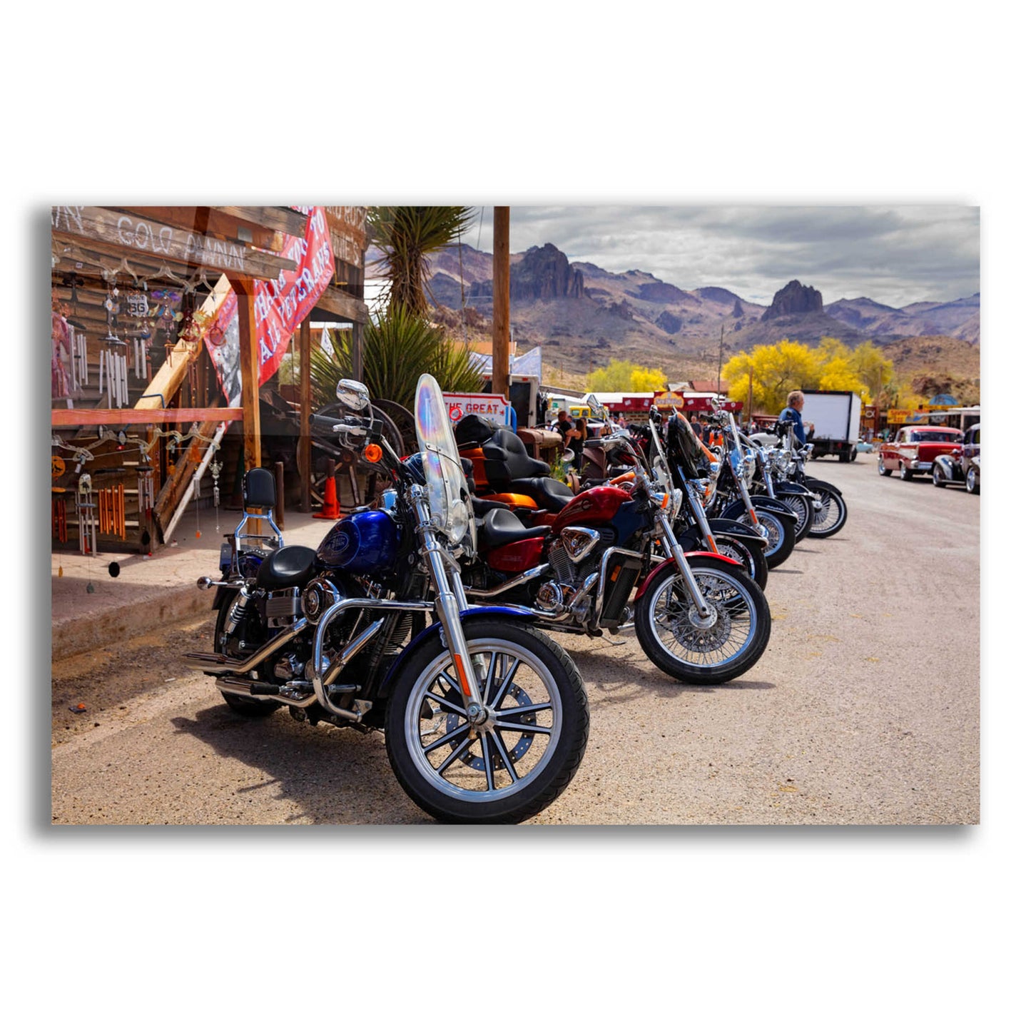 Epic Art 'Route 66 Fun Run Oatman Motorcycles' by Mike Jones, Acrylic Glass Wall Art,16x12