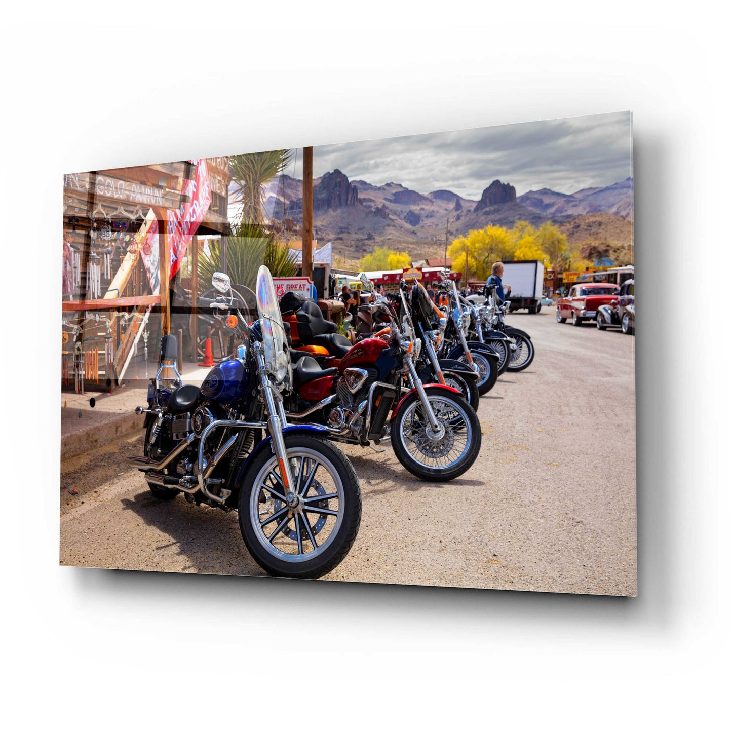 Epic Art 'Route 66 Fun Run Oatman Motorcycles' by Mike Jones, Acrylic Glass Wall Art,24x16