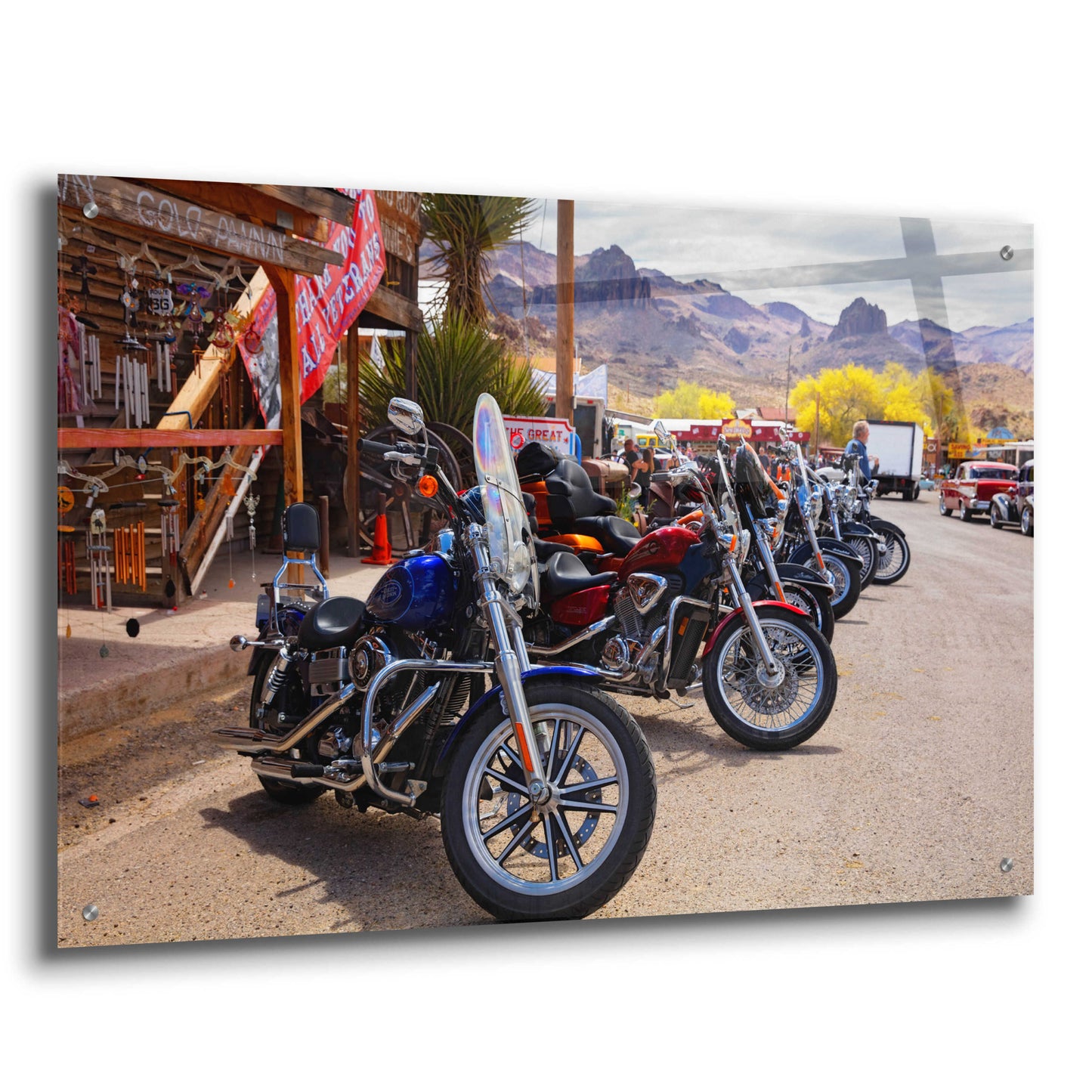 Epic Art 'Route 66 Fun Run Oatman Motorcycles' by Mike Jones, Acrylic Glass Wall Art,36x24