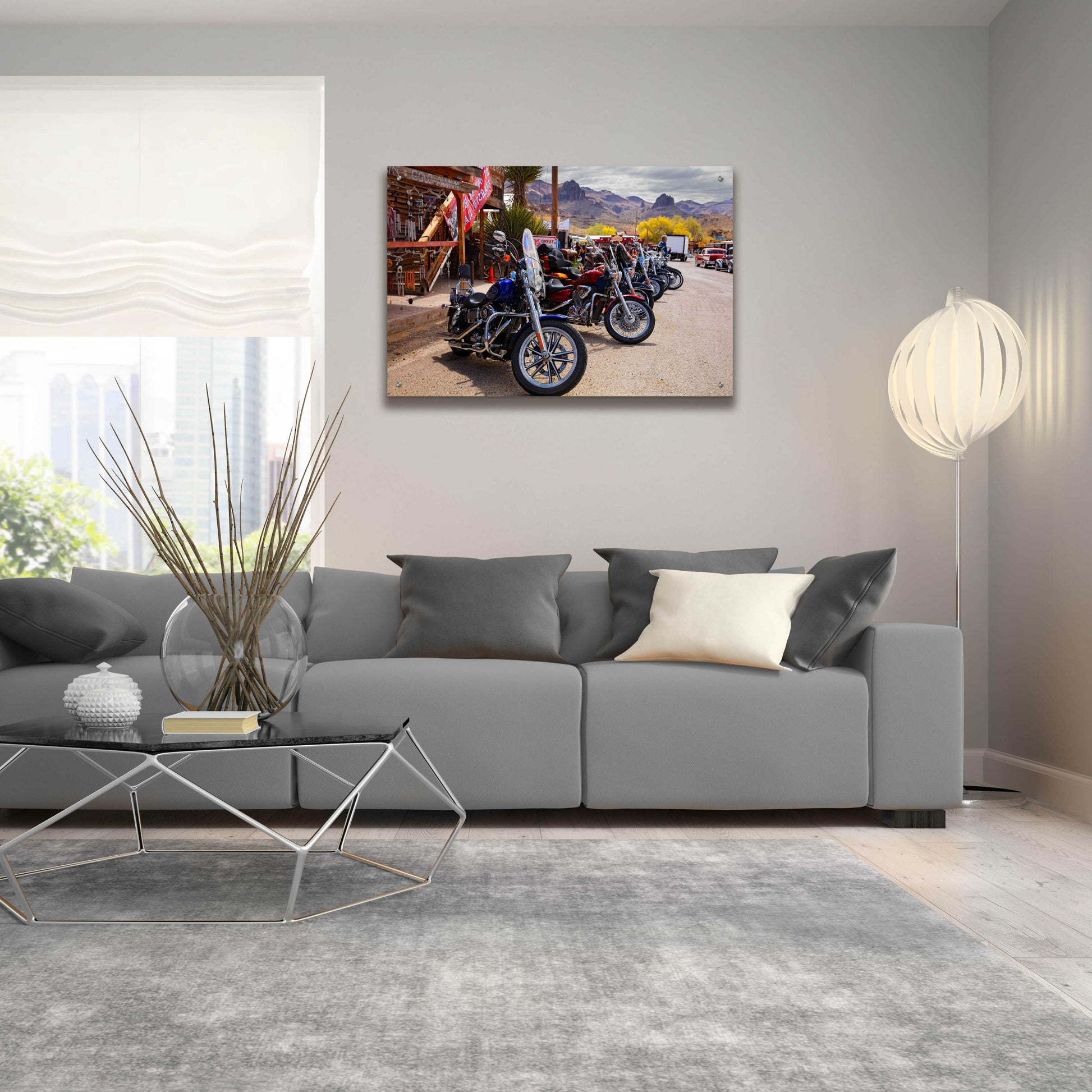 Epic Art 'Route 66 Fun Run Oatman Motorcycles' by Mike Jones, Acrylic Glass Wall Art,36x24