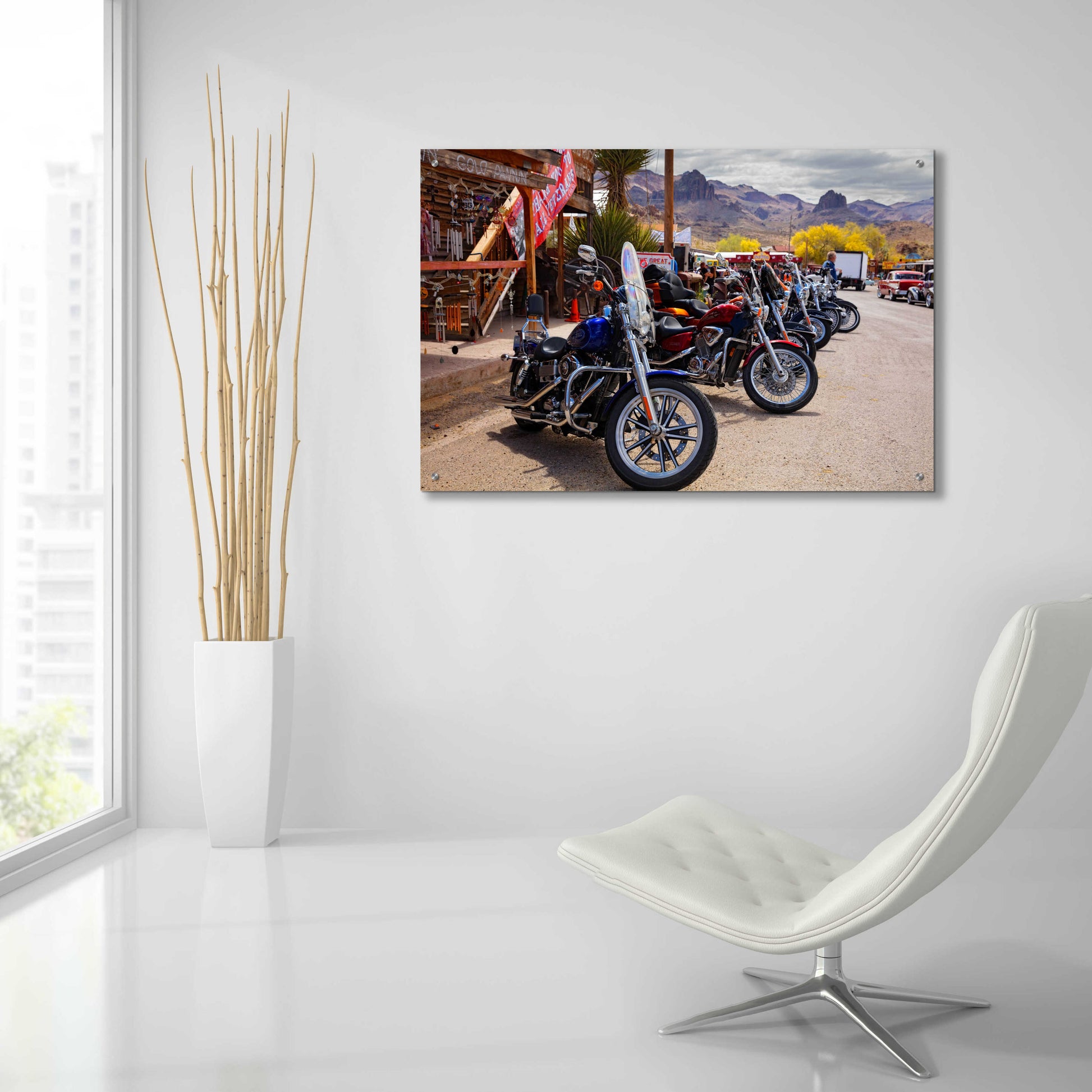 Epic Art 'Route 66 Fun Run Oatman Motorcycles' by Mike Jones, Acrylic Glass Wall Art,36x24