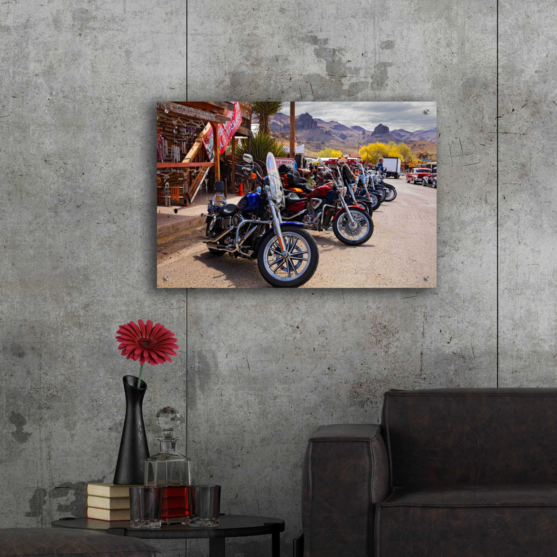 Epic Art 'Route 66 Fun Run Oatman Motorcycles' by Mike Jones, Acrylic Glass Wall Art,36x24