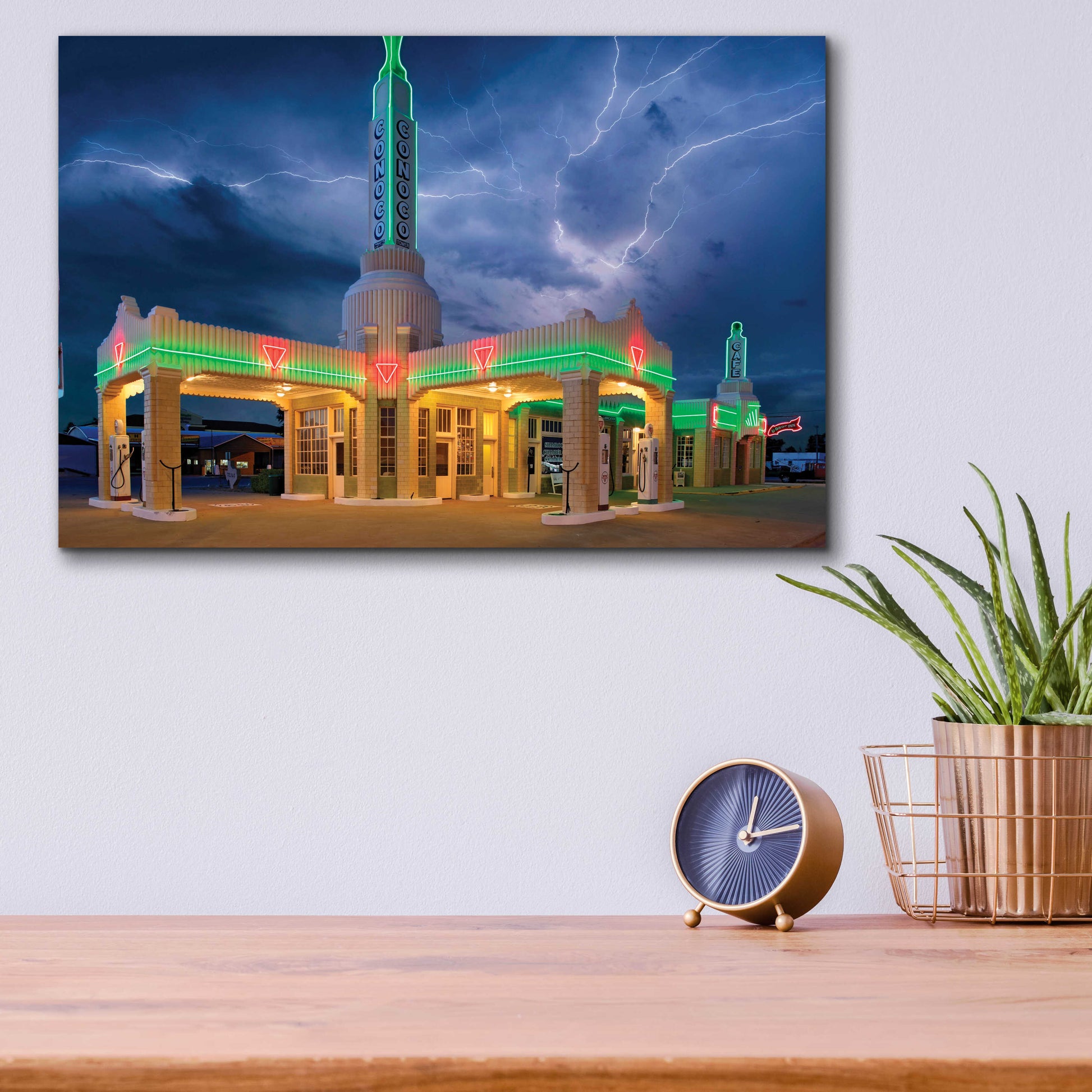 Epic Art 'Route 66 Shamrock Texas Conoco Lightning' by Mike Jones, Acrylic Glass Wall Art,16x12