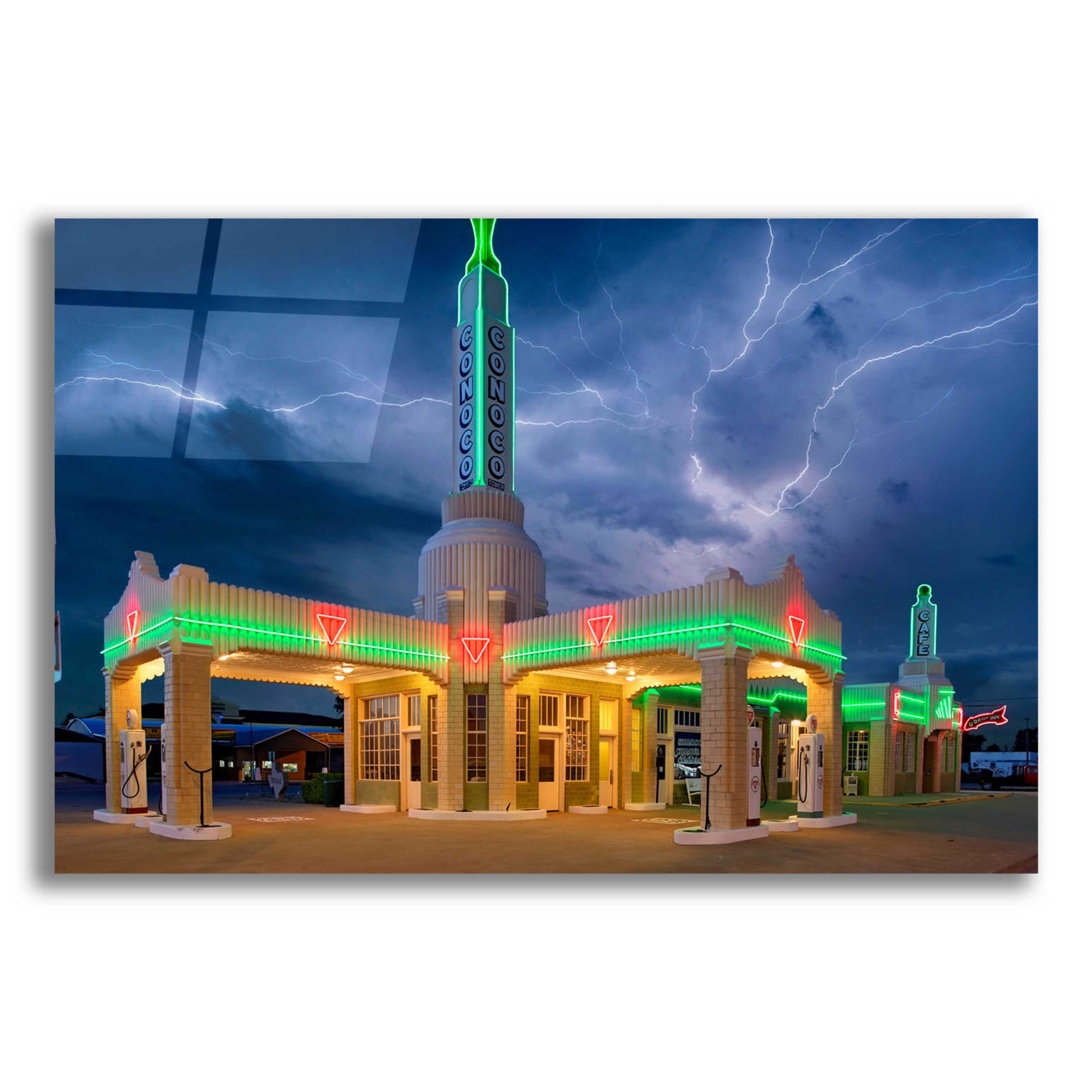 Epic Art 'Route 66 Shamrock Texas Conoco Lightning' by Mike Jones, Acrylic Glass Wall Art,16x12