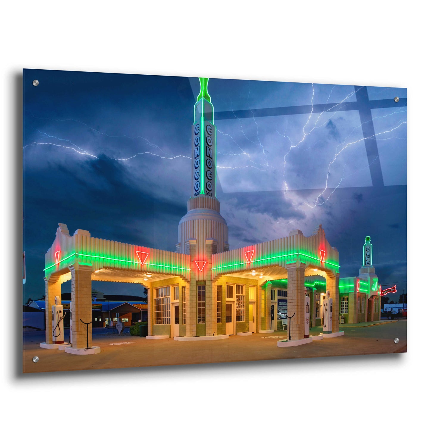 Epic Art 'Route 66 Shamrock Texas Conoco Lightning' by Mike Jones, Acrylic Glass Wall Art,36x24