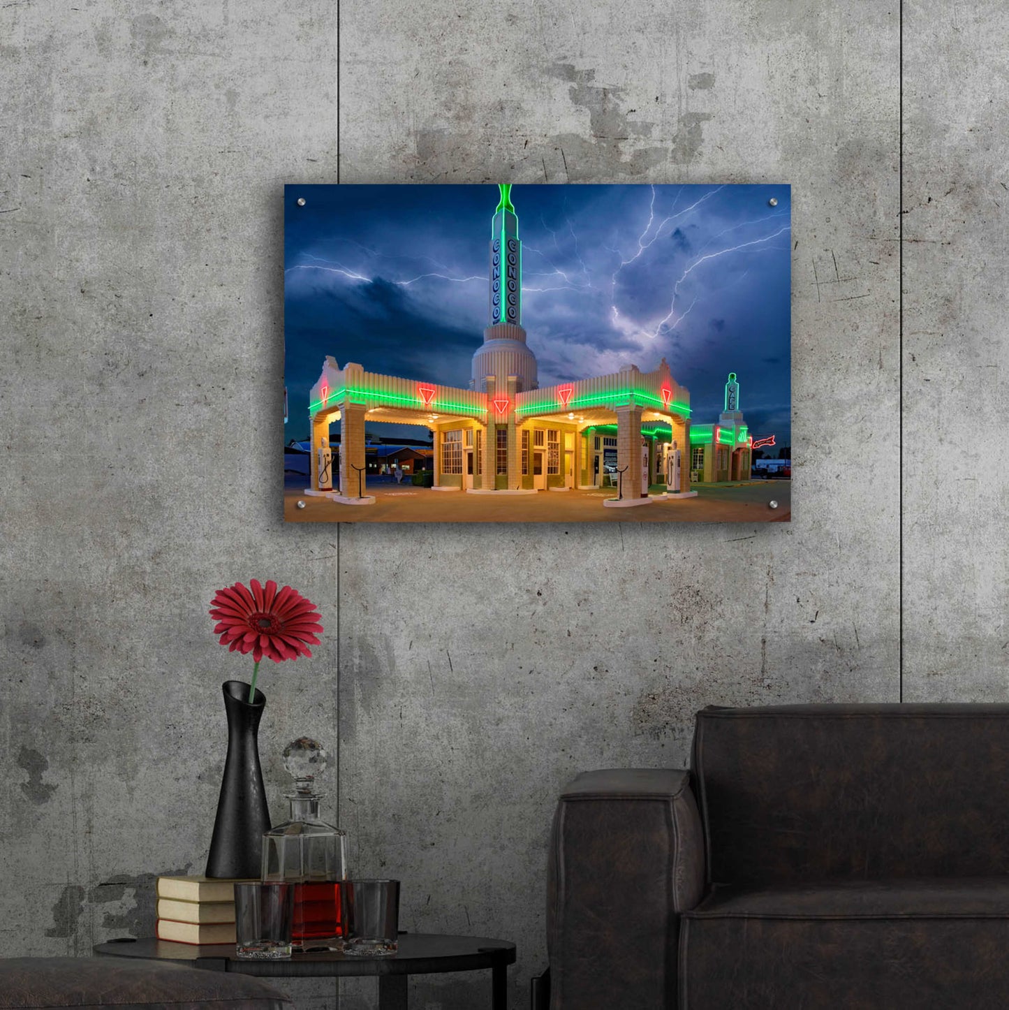 Epic Art 'Route 66 Shamrock Texas Conoco Lightning' by Mike Jones, Acrylic Glass Wall Art,36x24