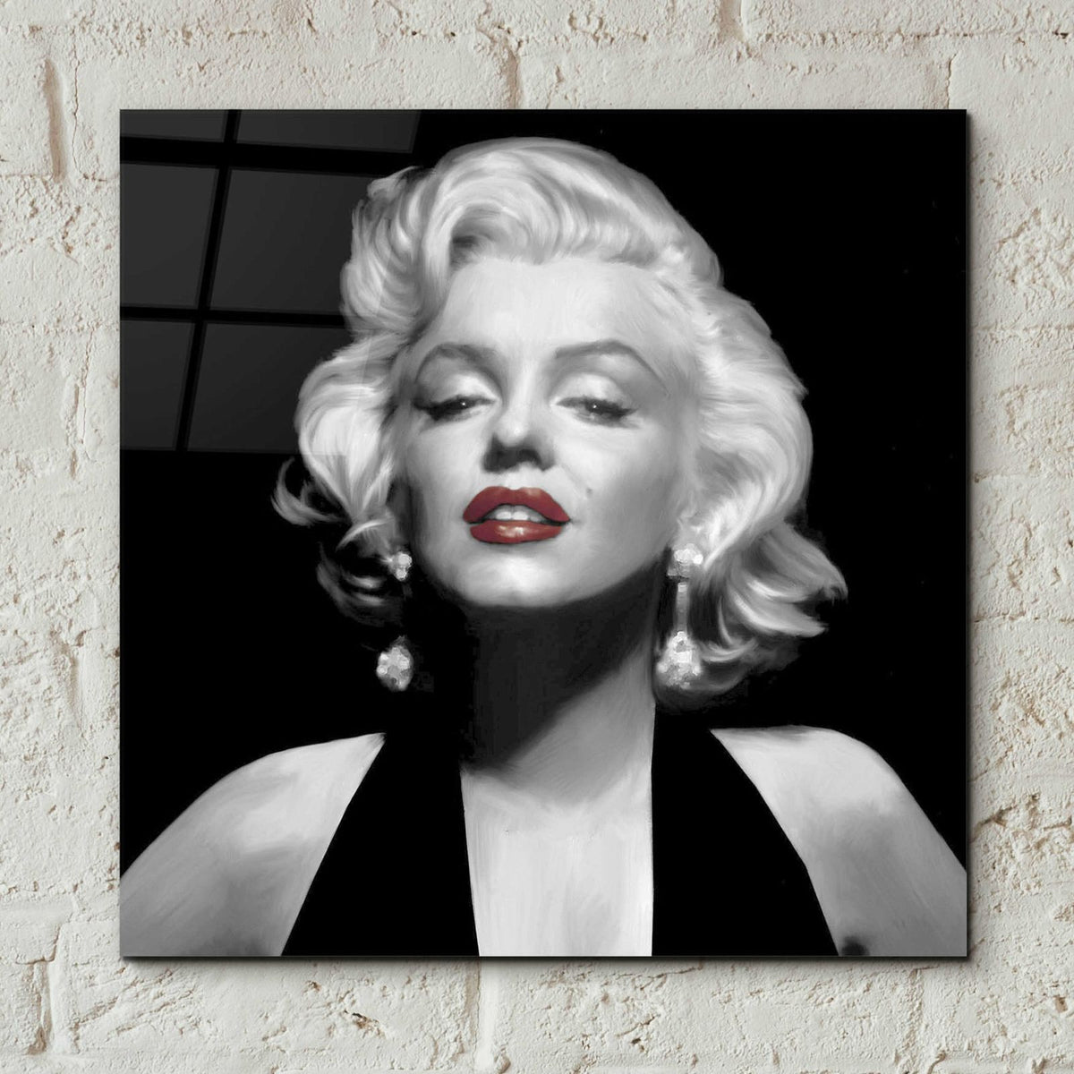Halter Top Marilyn Red Lips by Chris Consani - 12x12 acrylic wall art in a room