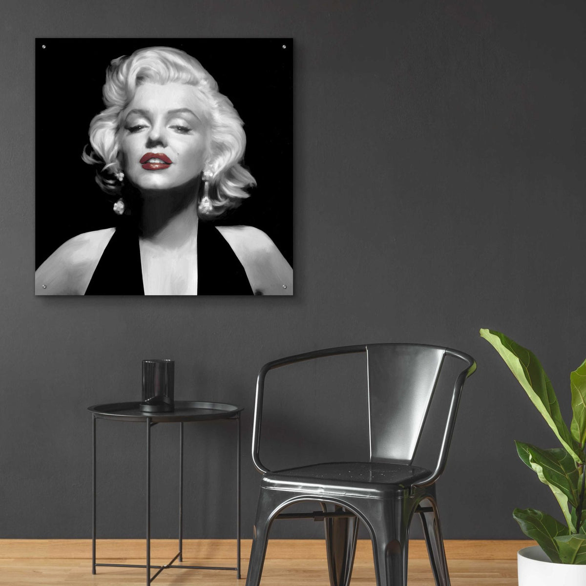 Halter Top Marilyn Red Lips by Chris Consani - 36x36 acrylic wall art in a room