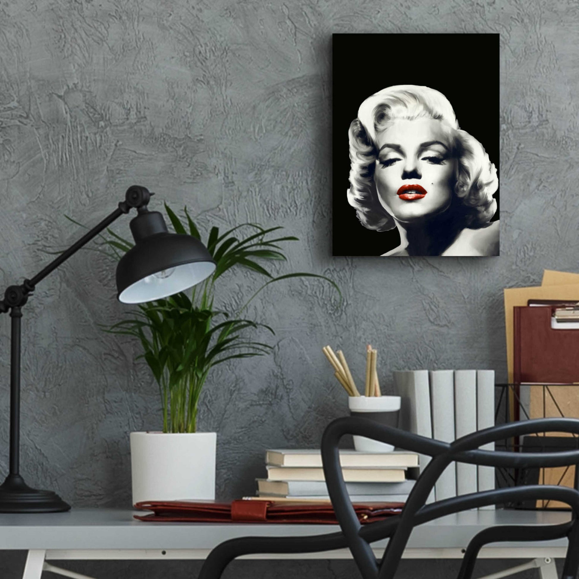 Epic Art 'Red Lips Marilyn In Black' by Chris Consani, Acrylic Glass Wall Art,12x16