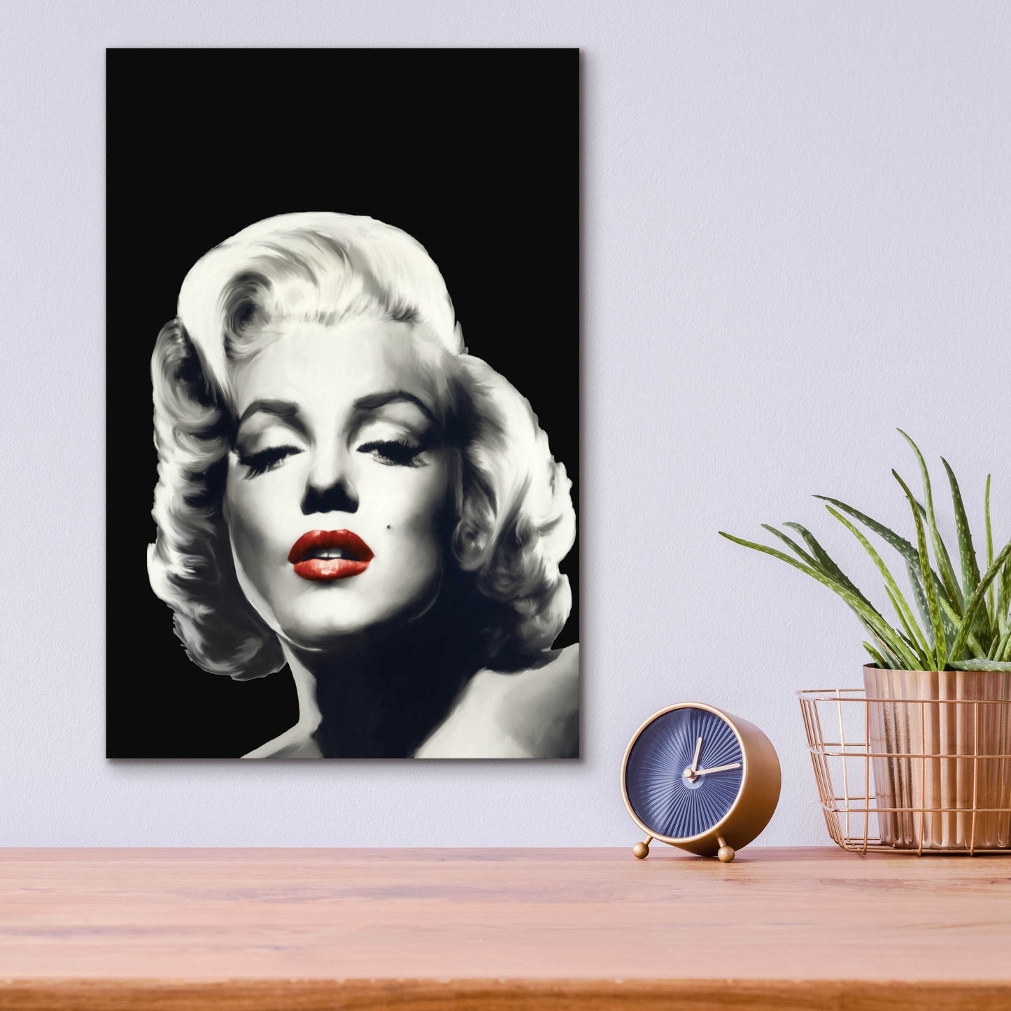 Epic Art 'Red Lips Marilyn In Black' by Chris Consani, Acrylic Glass Wall Art,12x16