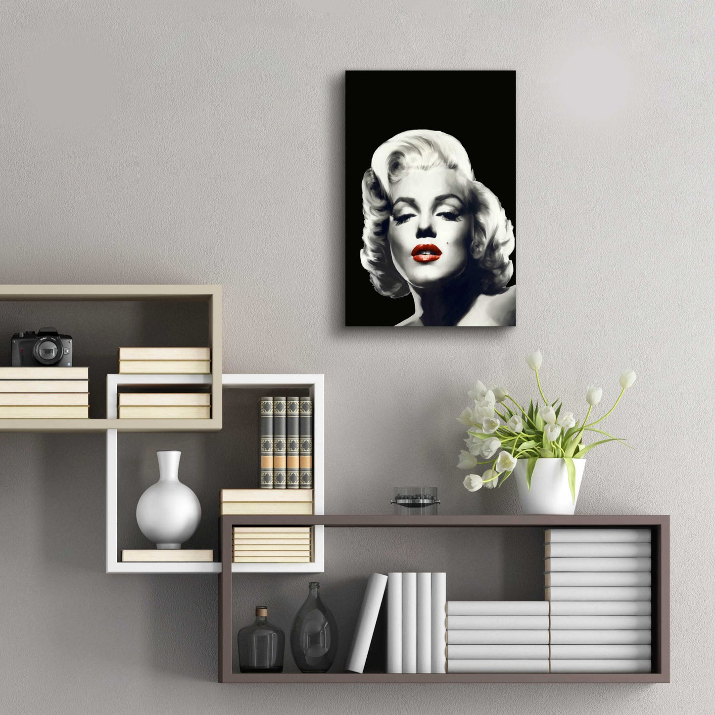 Epic Art 'Red Lips Marilyn In Black' by Chris Consani, Acrylic Glass Wall Art,16x24