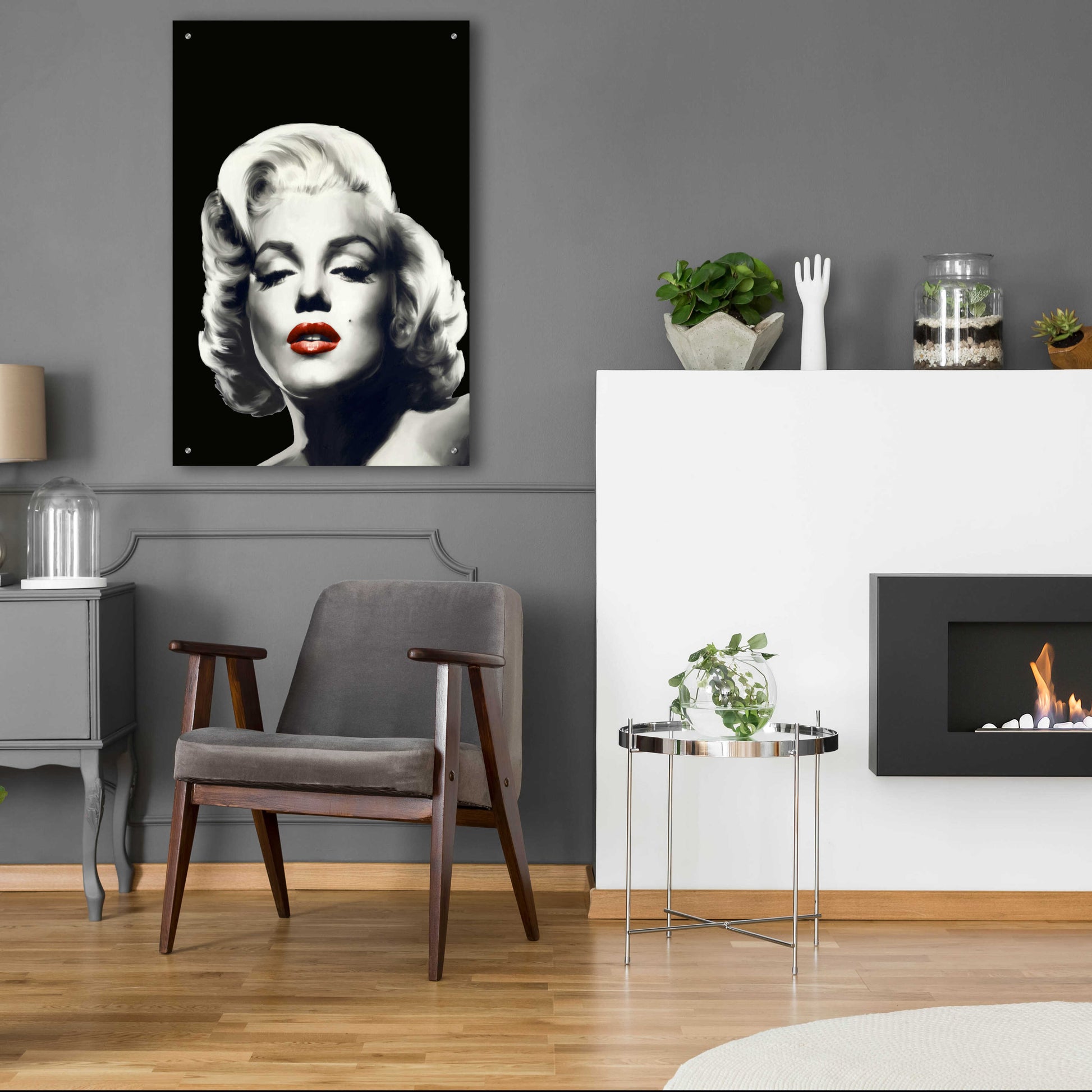 Epic Art 'Red Lips Marilyn In Black' by Chris Consani, Acrylic Glass Wall Art,24x36