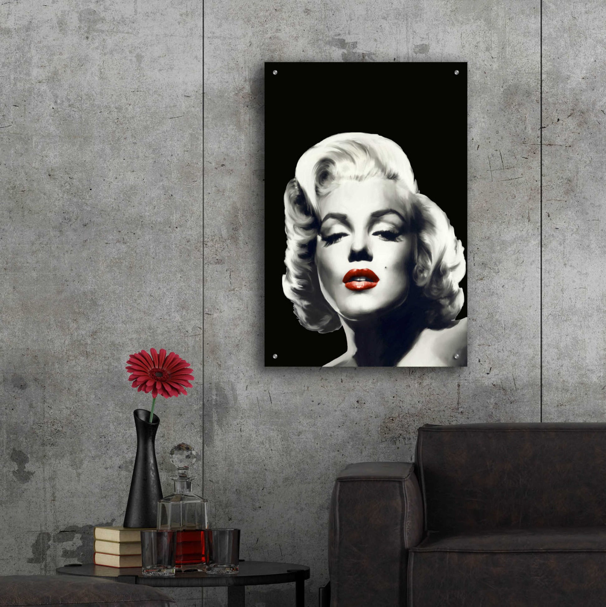 Epic Art 'Red Lips Marilyn In Black' by Chris Consani, Acrylic Glass Wall Art,24x36