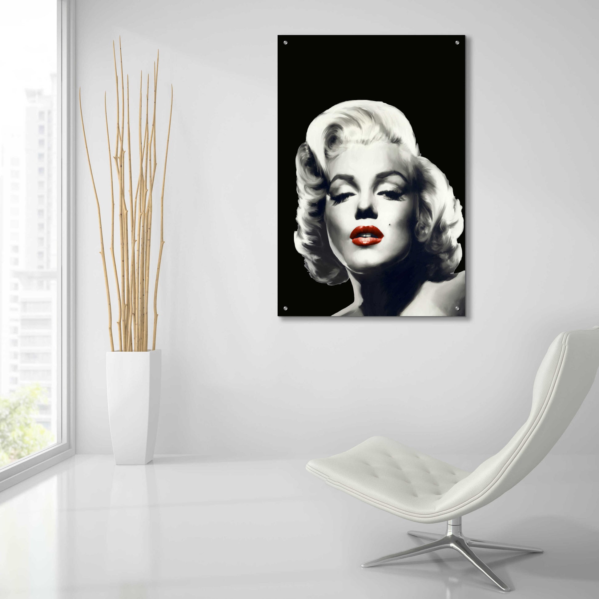 Epic Art 'Red Lips Marilyn In Black' by Chris Consani, Acrylic Glass Wall Art,24x36