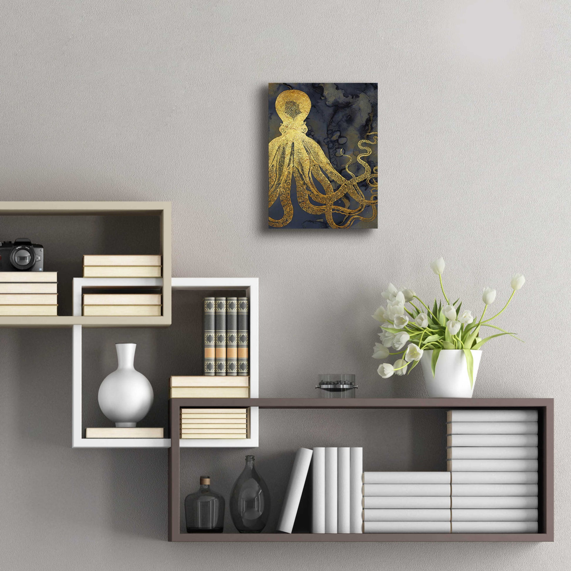 Epic Art 'Octopus Ink Gold & Blue I' by Christine Zalewski, Acrylic Glass Wall Art,12x16