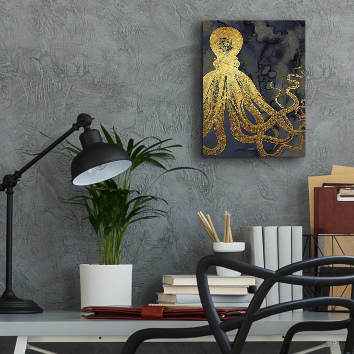 Epic Art 'Octopus Ink Gold & Blue I' by Christine Zalewski, Acrylic Glass Wall Art,12x16