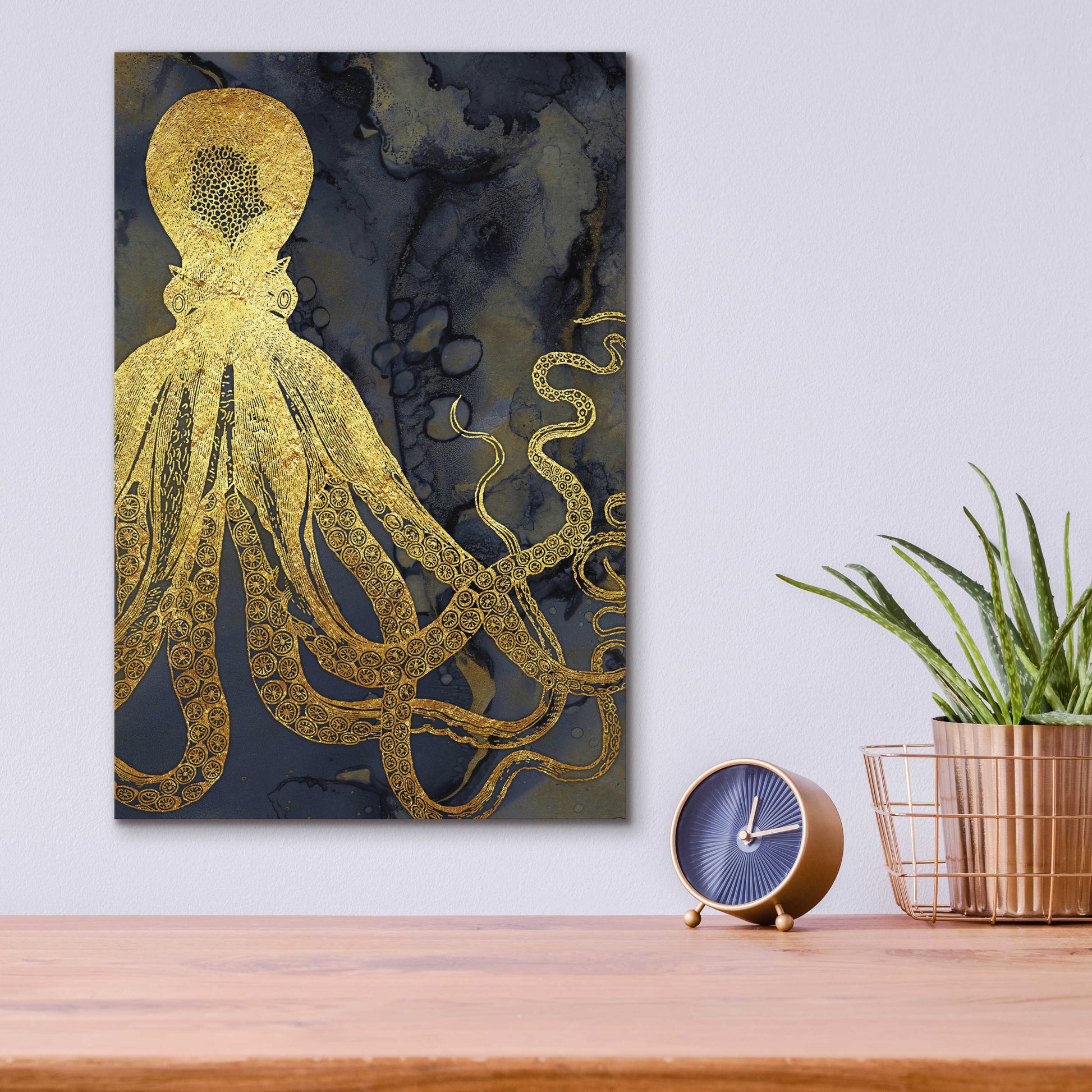 Epic Art 'Octopus Ink Gold & Blue I' by Christine Zalewski, Acrylic Glass Wall Art,12x16