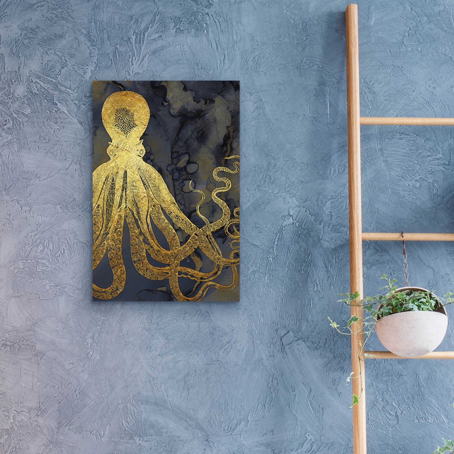 Epic Art 'Octopus Ink Gold & Blue I' by Christine Zalewski, Acrylic Glass Wall Art,16x24