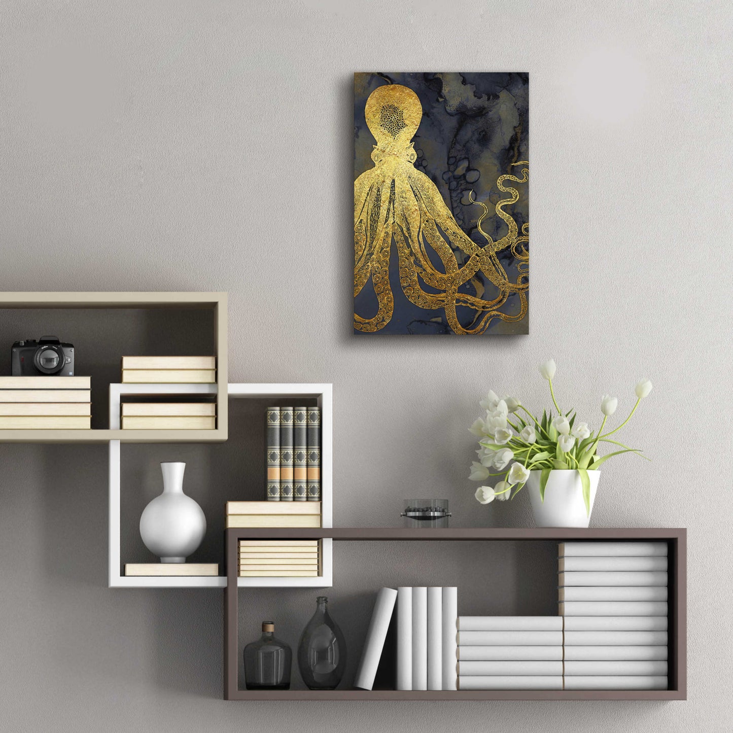 Epic Art 'Octopus Ink Gold & Blue I' by Christine Zalewski, Acrylic Glass Wall Art,16x24