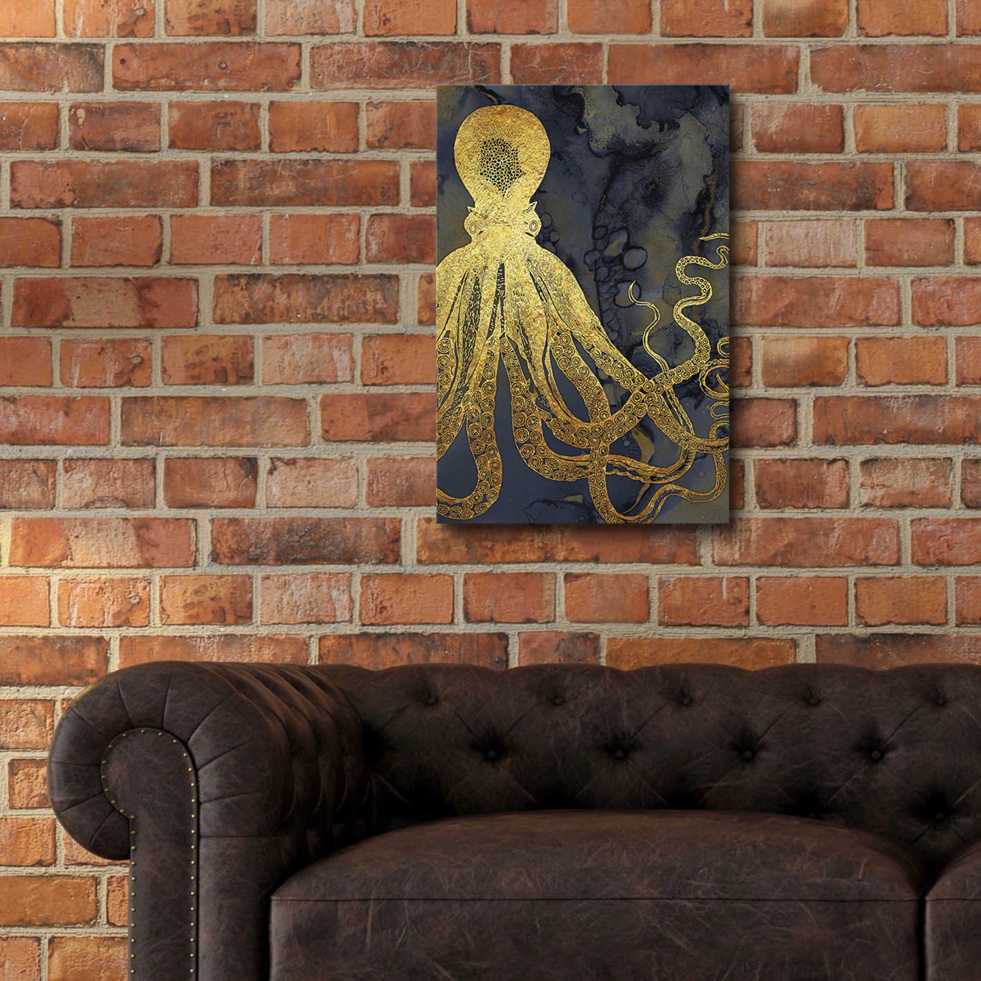 Epic Art 'Octopus Ink Gold & Blue I' by Christine Zalewski, Acrylic Glass Wall Art,16x24