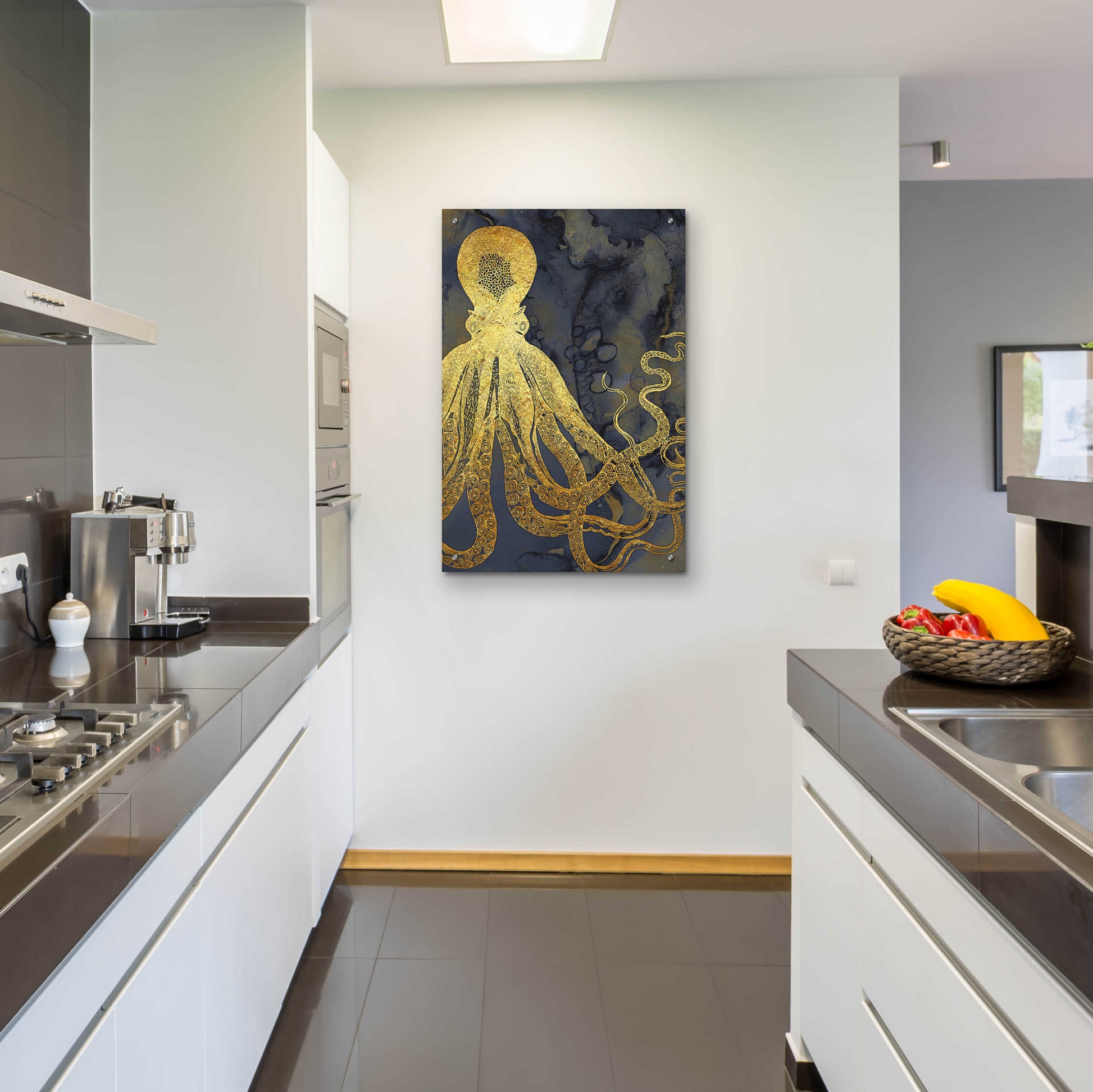 Epic Art 'Octopus Ink Gold & Blue I' by Christine Zalewski, Acrylic Glass Wall Art,24x36