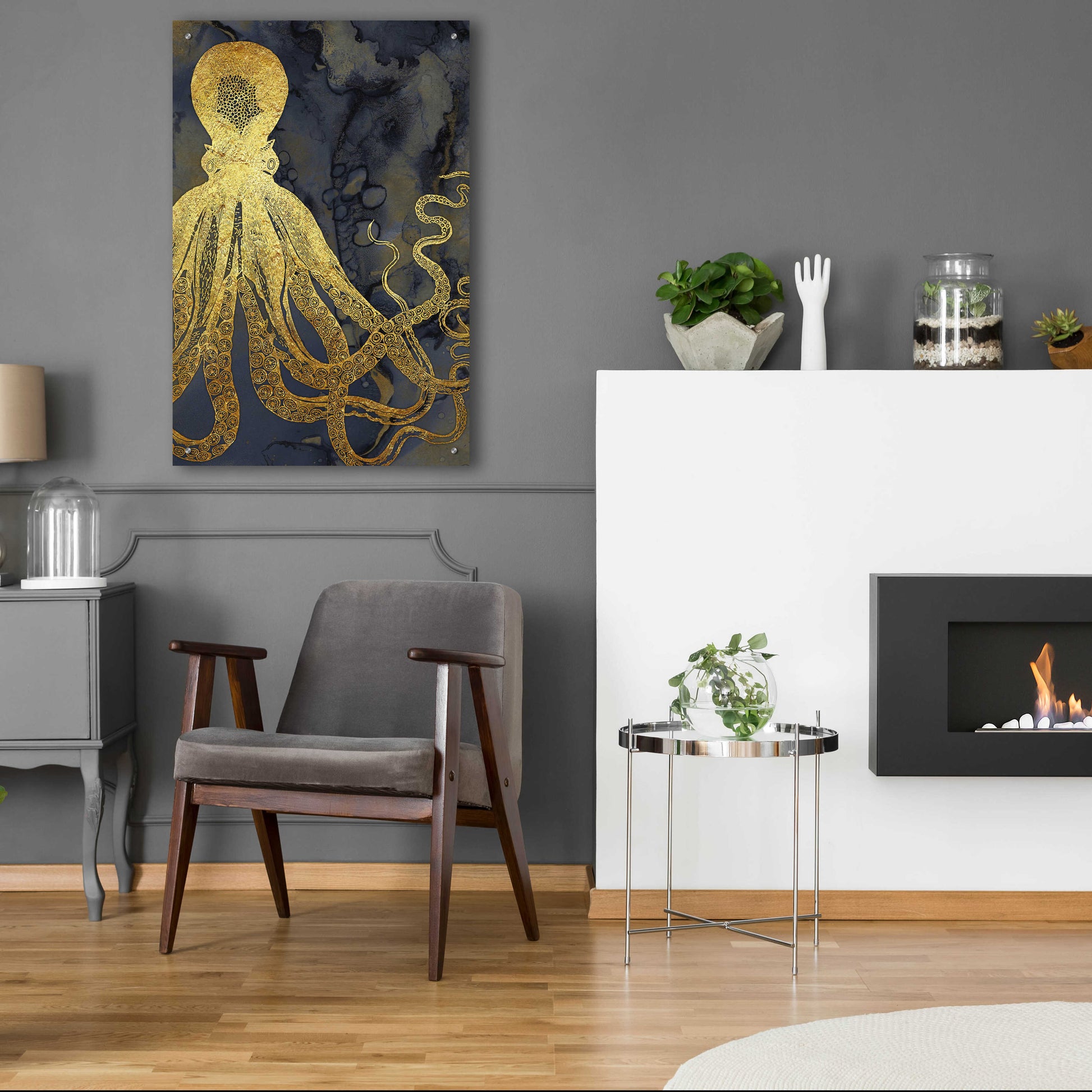 Epic Art 'Octopus Ink Gold & Blue I' by Christine Zalewski, Acrylic Glass Wall Art,24x36