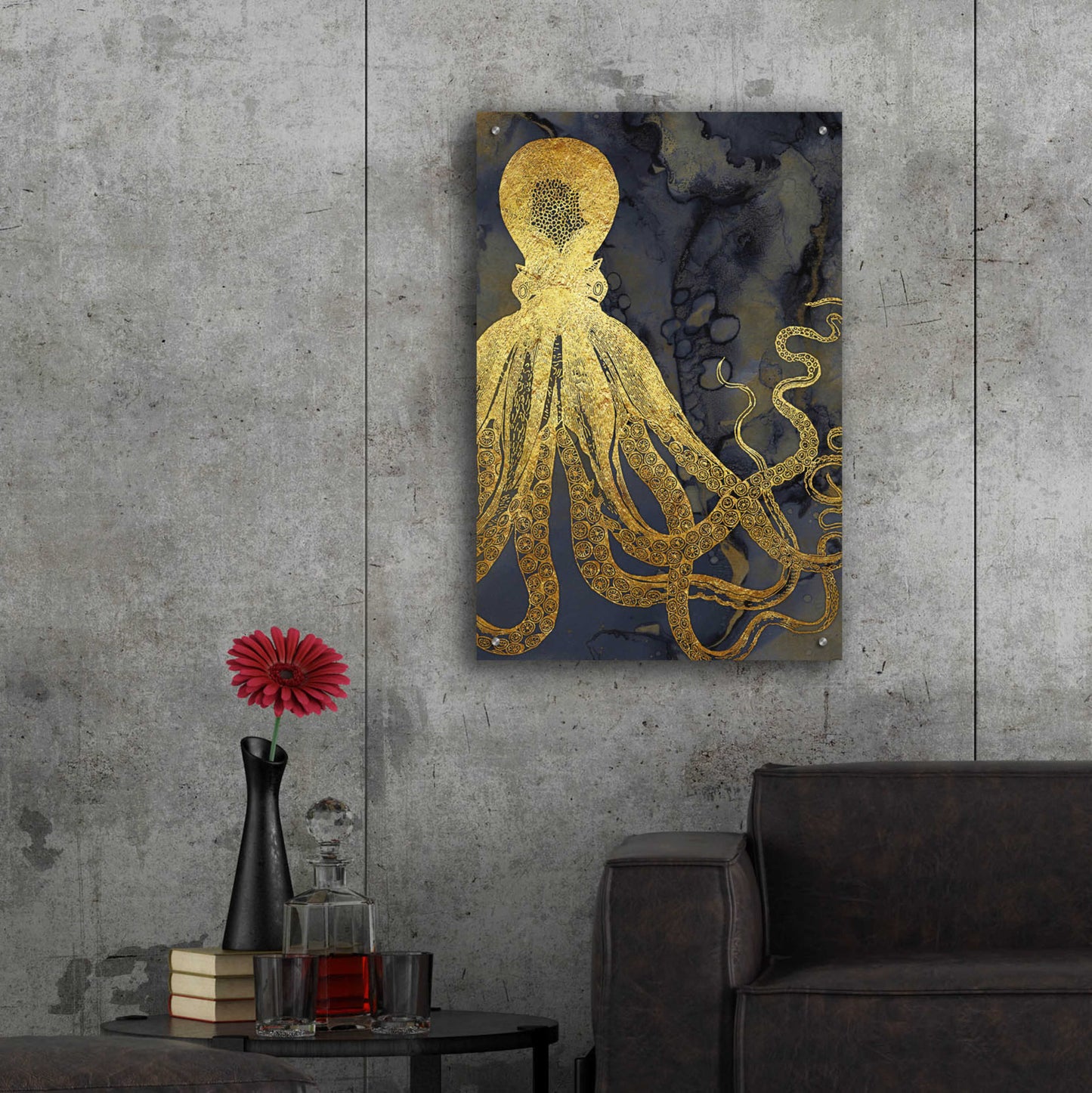 Epic Art 'Octopus Ink Gold & Blue I' by Christine Zalewski, Acrylic Glass Wall Art,24x36