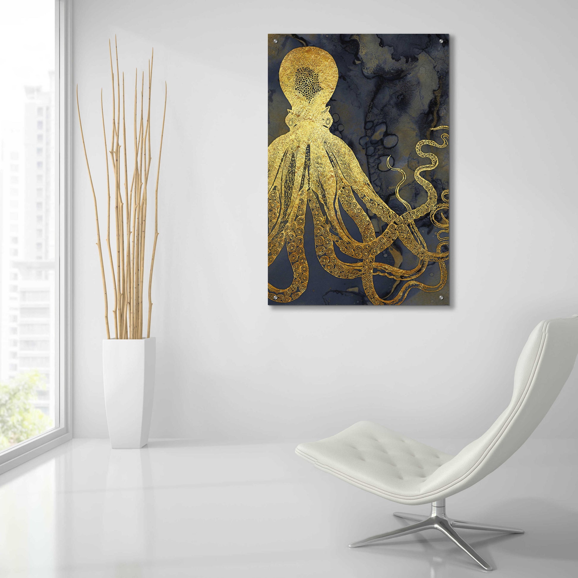 Epic Art 'Octopus Ink Gold & Blue I' by Christine Zalewski, Acrylic Glass Wall Art,24x36