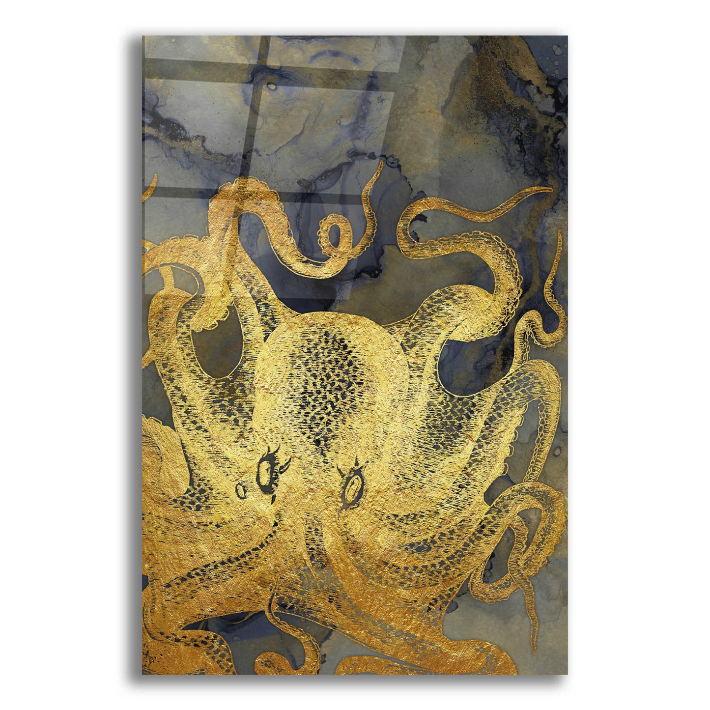 Epic Art 'Octopus Ink Gold & Blue II' by Christine Zalewski, Acrylic Glass Wall Art,12x16