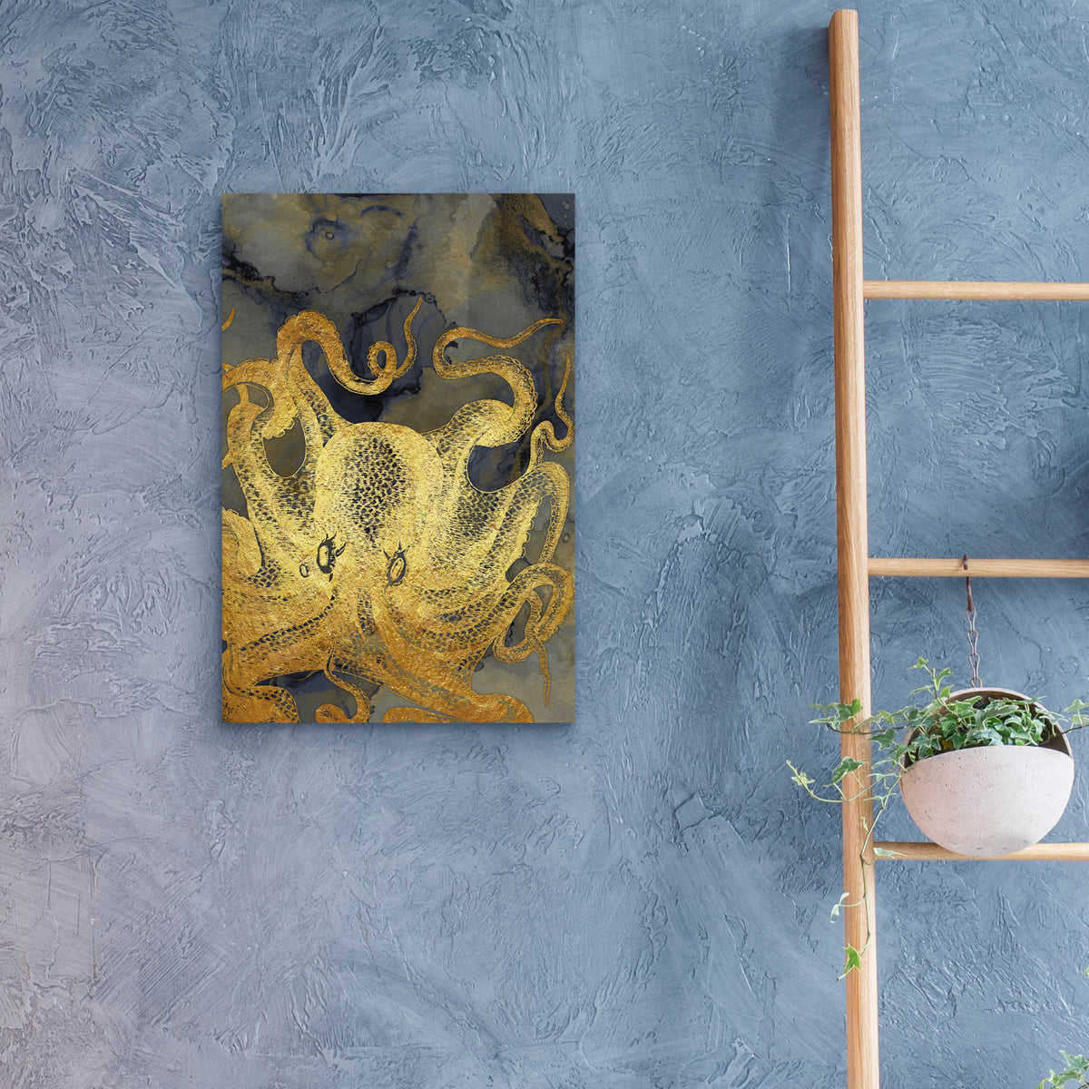 Epic Art 'Octopus Ink Gold & Blue II' by Christine Zalewski, Acrylic Glass Wall Art,16x24