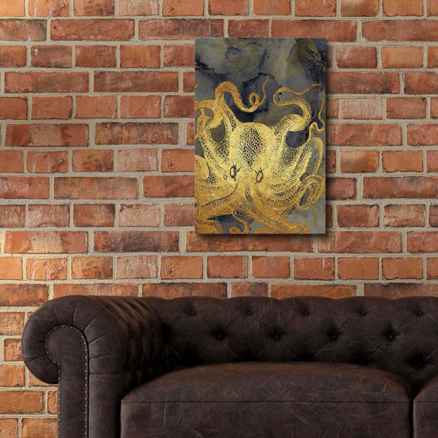 Epic Art 'Octopus Ink Gold & Blue II' by Christine Zalewski, Acrylic Glass Wall Art,16x24