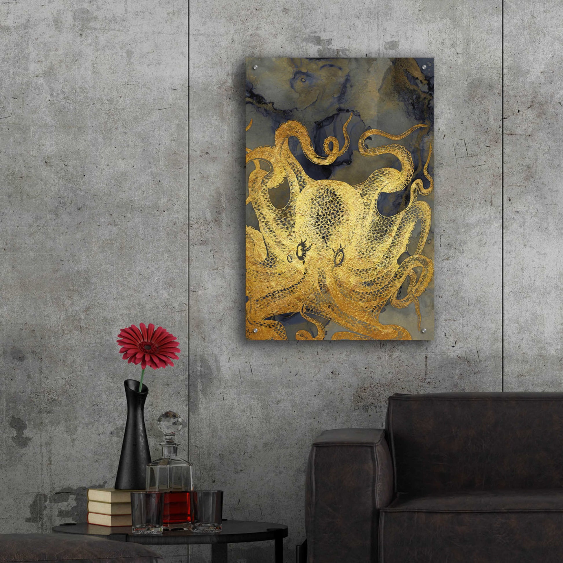 Epic Art 'Octopus Ink Gold & Blue II' by Christine Zalewski, Acrylic Glass Wall Art,24x36