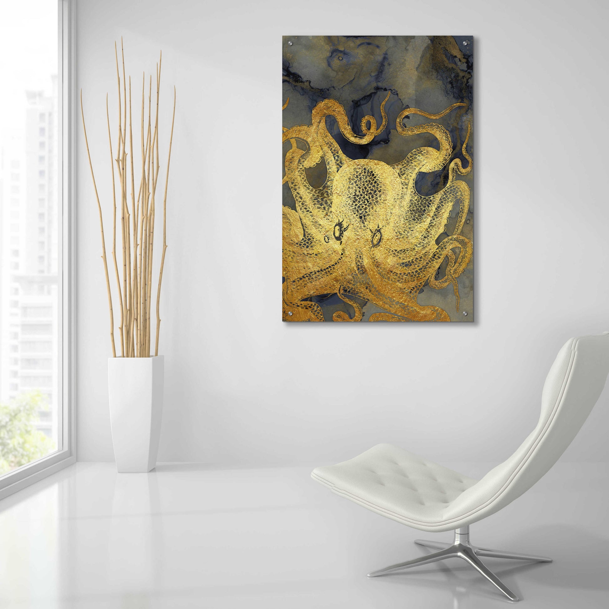 Epic Art 'Octopus Ink Gold & Blue II' by Christine Zalewski, Acrylic Glass Wall Art,24x36