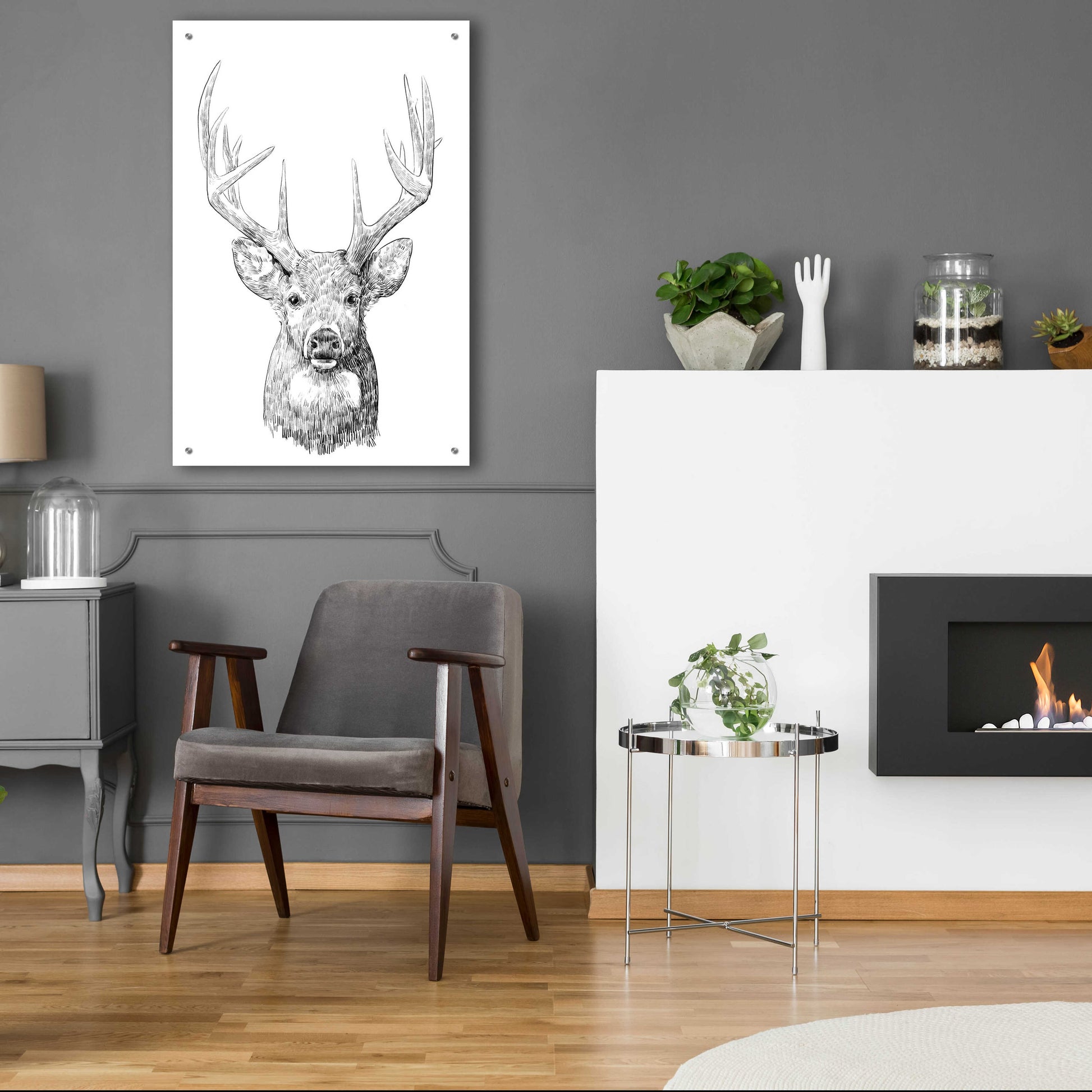 Epic Art 'Young Buck Sketch II' by Emma Scarvey, Acrylic Glass Wall Art,24x36