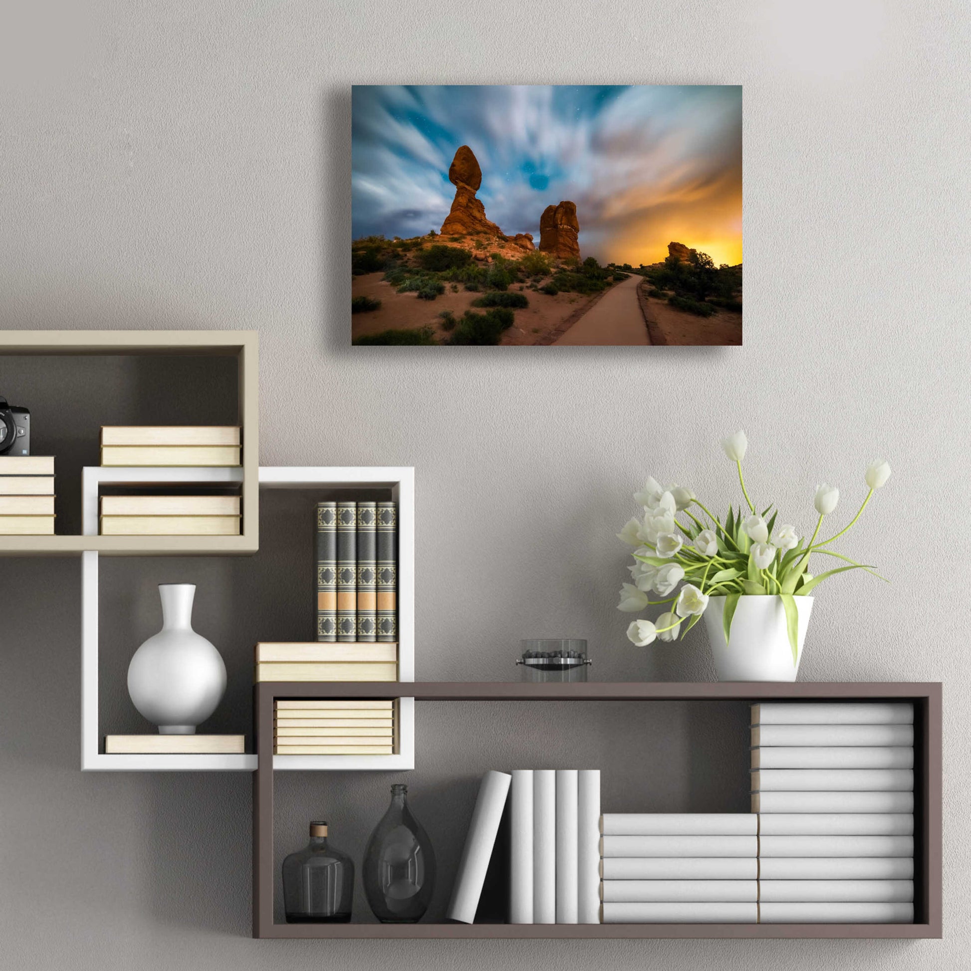 Epic Art 'Balanced Light show - Arches National Park' by Darren White, Acrylic Glass Wall Art,24x16