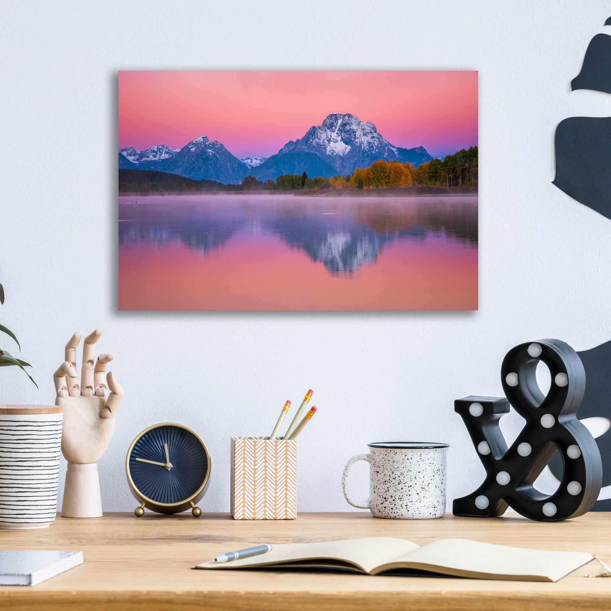 Epic Art 'Belt of Venus at Oxbow - Grand Teton National Park' by Darren White, Acrylic Glass Wall Art,16x12