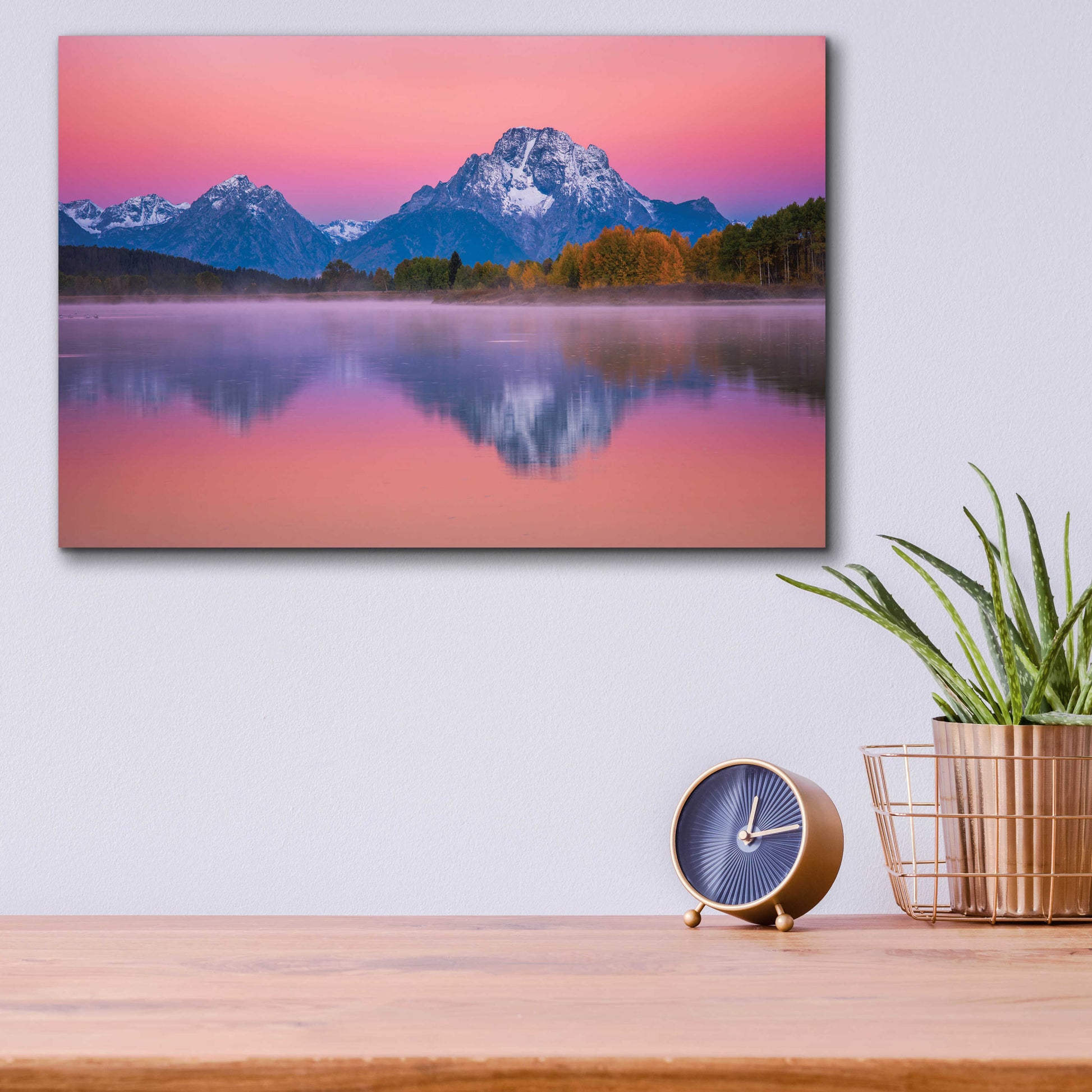 Epic Art 'Belt of Venus at Oxbow - Grand Teton National Park' by Darren White, Acrylic Glass Wall Art,16x12