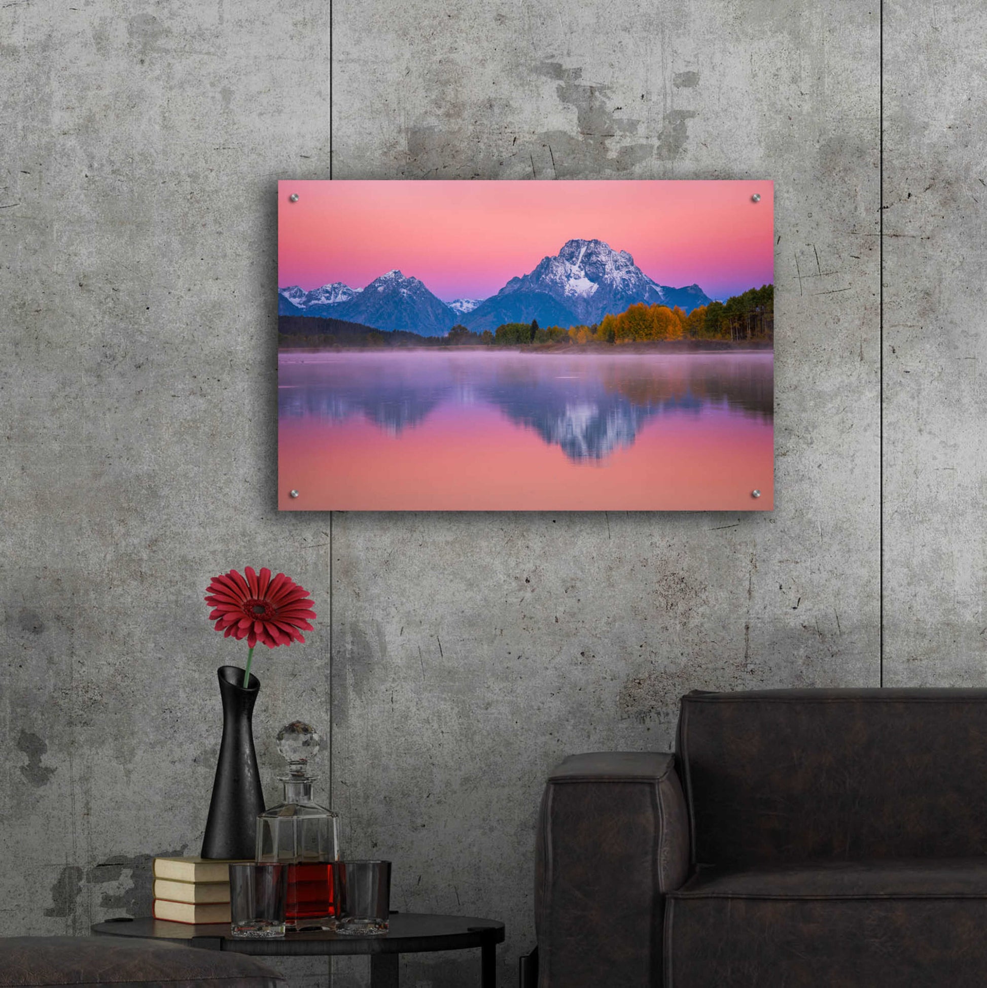 Epic Art 'Belt of Venus at Oxbow - Grand Teton National Park' by Darren White, Acrylic Glass Wall Art,36x24