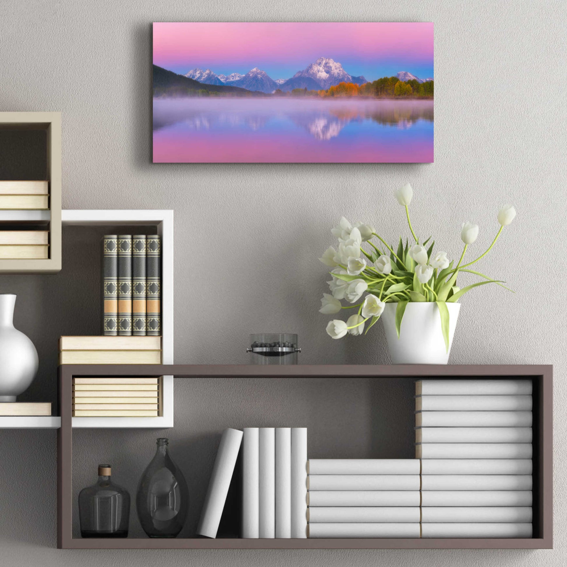 Epic Art 'Belt of Venus at Oxbow Bend - Grand Teton National Park' by Darren White, Acrylic Glass Wall Art,24x12