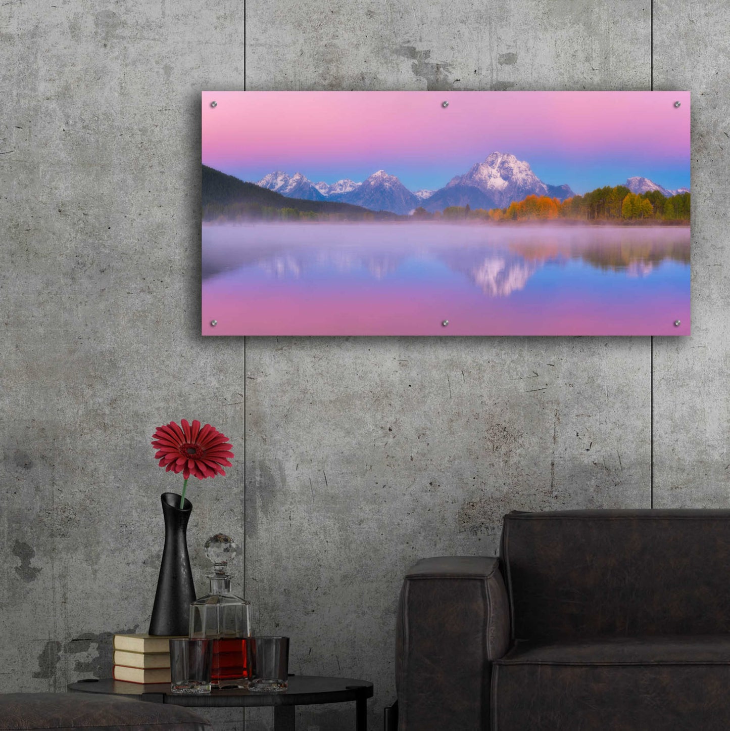 Epic Art 'Belt of Venus at Oxbow Bend - Grand Teton National Park' by Darren White, Acrylic Glass Wall Art,48x24