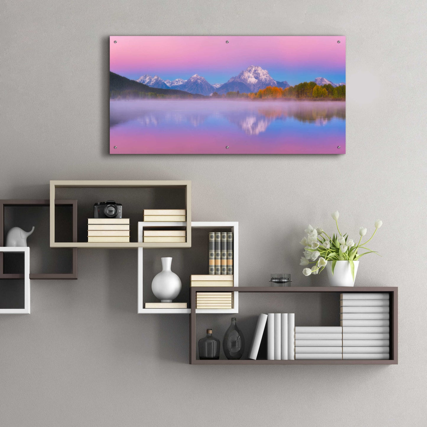 Epic Art 'Belt of Venus at Oxbow Bend - Grand Teton National Park' by Darren White, Acrylic Glass Wall Art,48x24