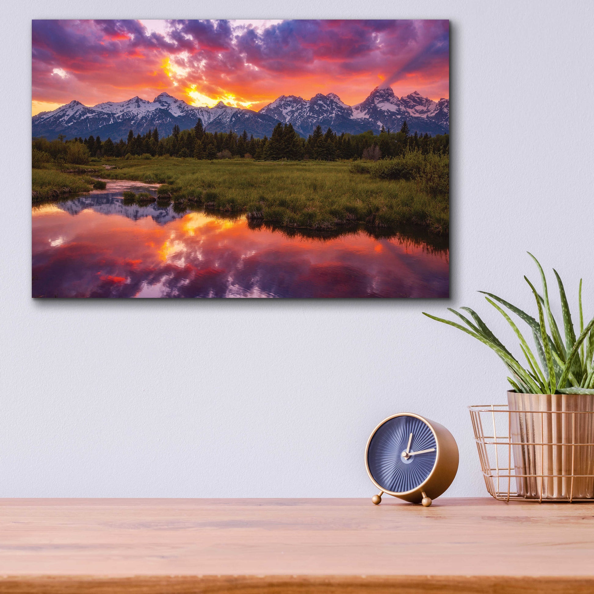 Epic Art 'Black Ponds Sunset - Grand Teton National Park' by Darren White, Acrylic Glass Wall Art,16x12