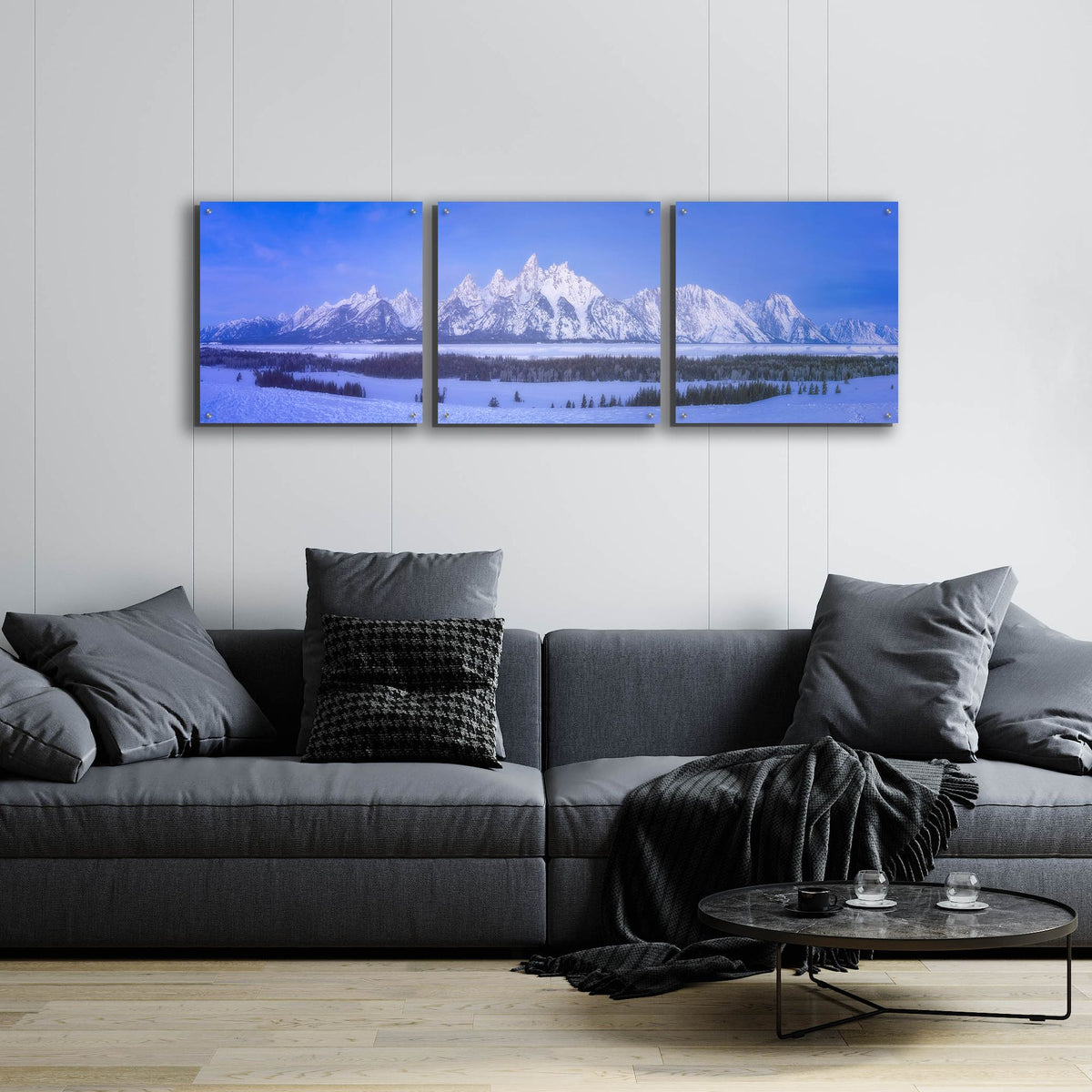 Epic Art 'Blue Hour in the Tetons - Grand Teton National Park' by Darren White, Acrylic Glass Wall Art, 3 Piece Set,72x24