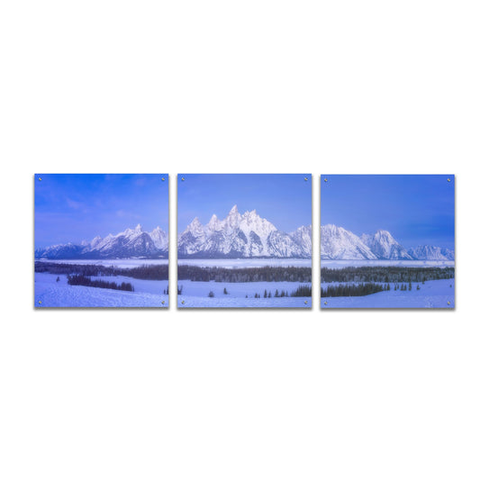 Epic Art 'Blue Hour in the Tetons - Grand Teton National Park' by Darren White, Acrylic Glass Wall Art, 3 Piece Set
