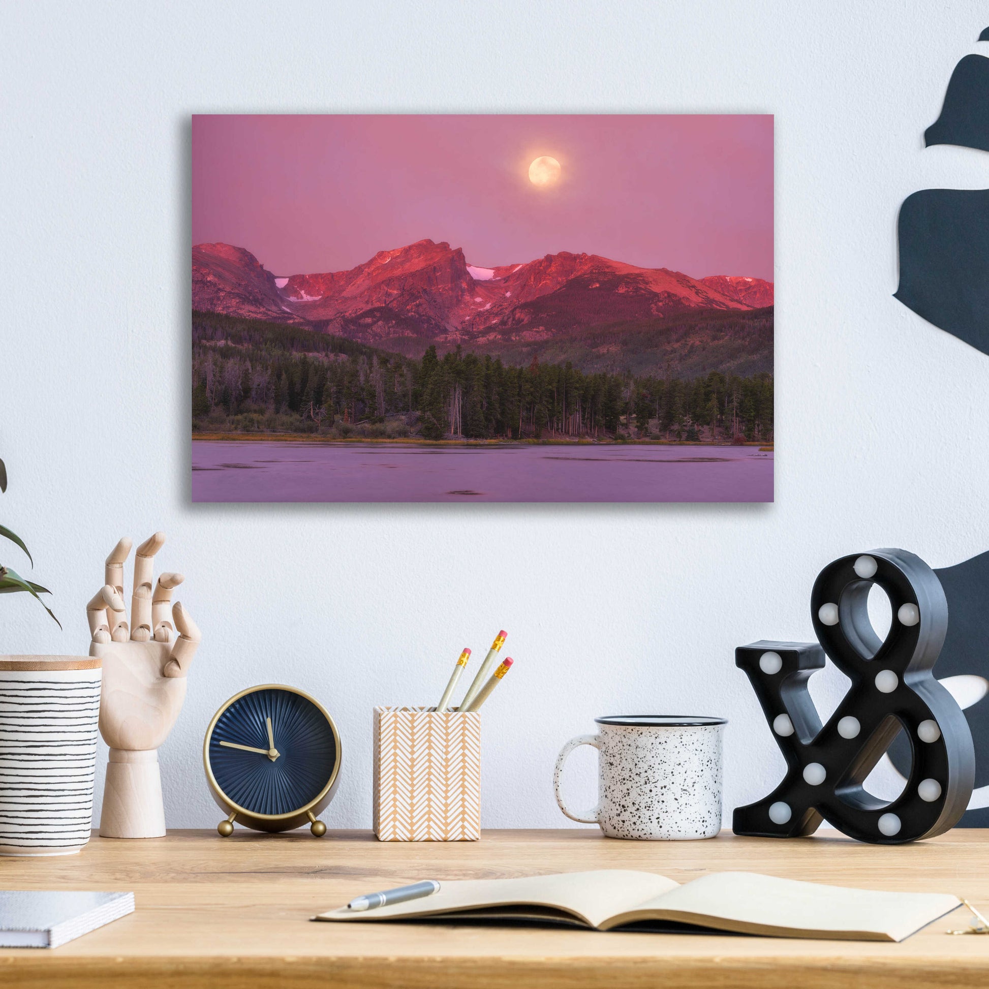 Epic Art 'Harvest Moon over Hallett Peak - Rocky Mountain National Park' by Darren White, Acrylic Glass Wall Art,16x12