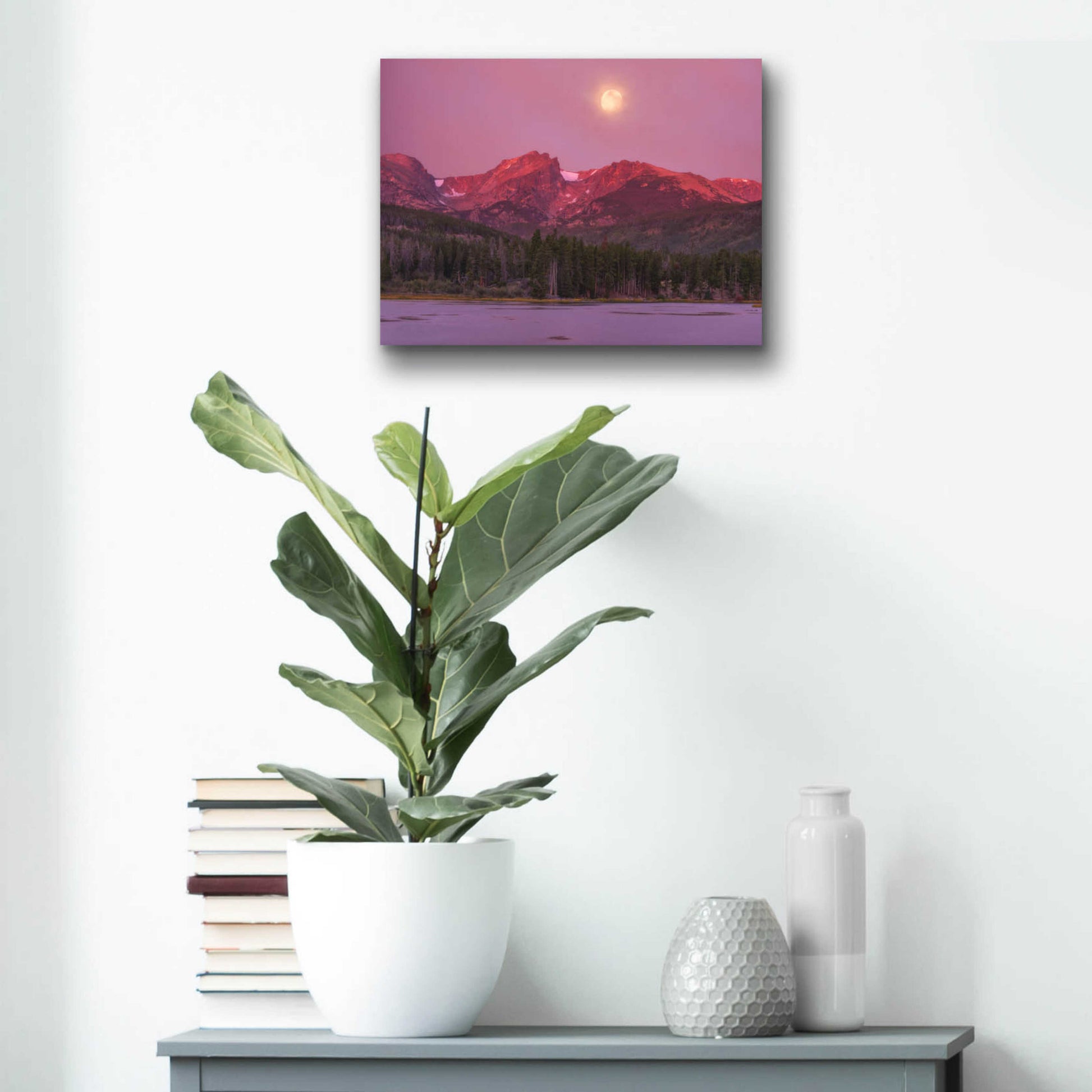 Epic Art 'Harvest Moon over Hallett Peak - Rocky Mountain National Park' by Darren White, Acrylic Glass Wall Art,16x12