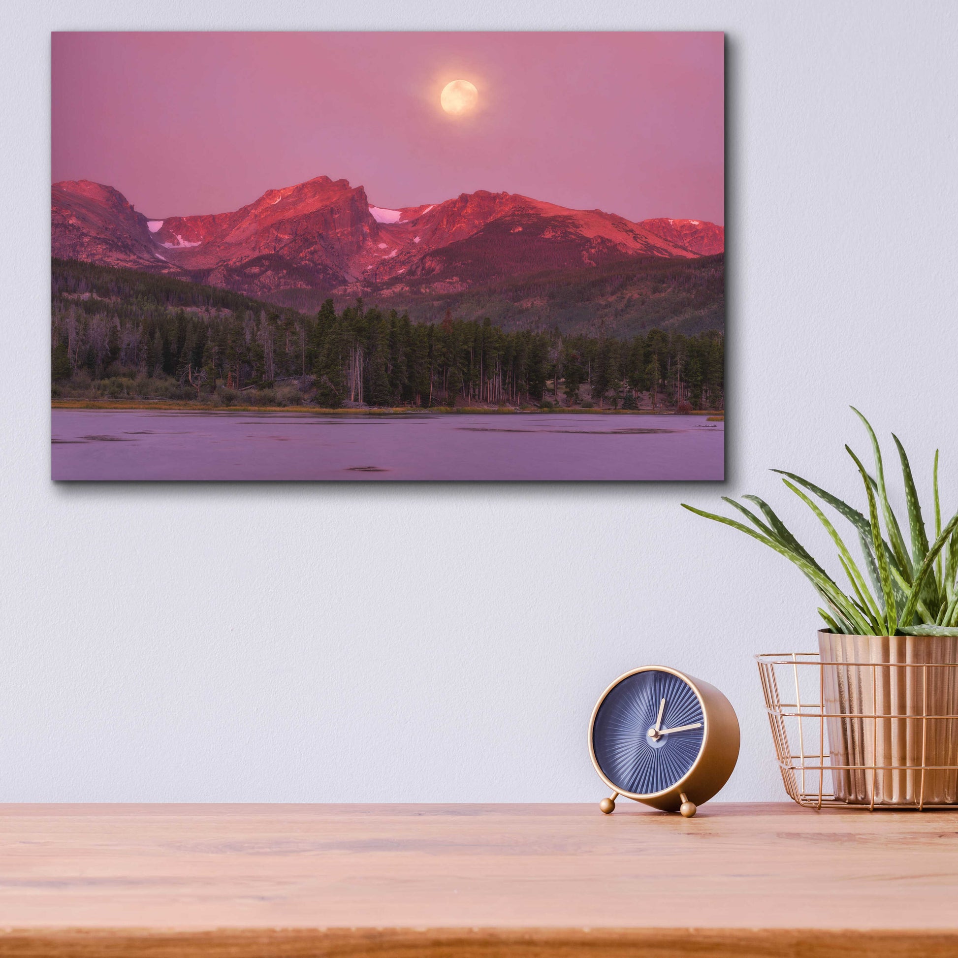 Epic Art 'Harvest Moon over Hallett Peak - Rocky Mountain National Park' by Darren White, Acrylic Glass Wall Art,16x12