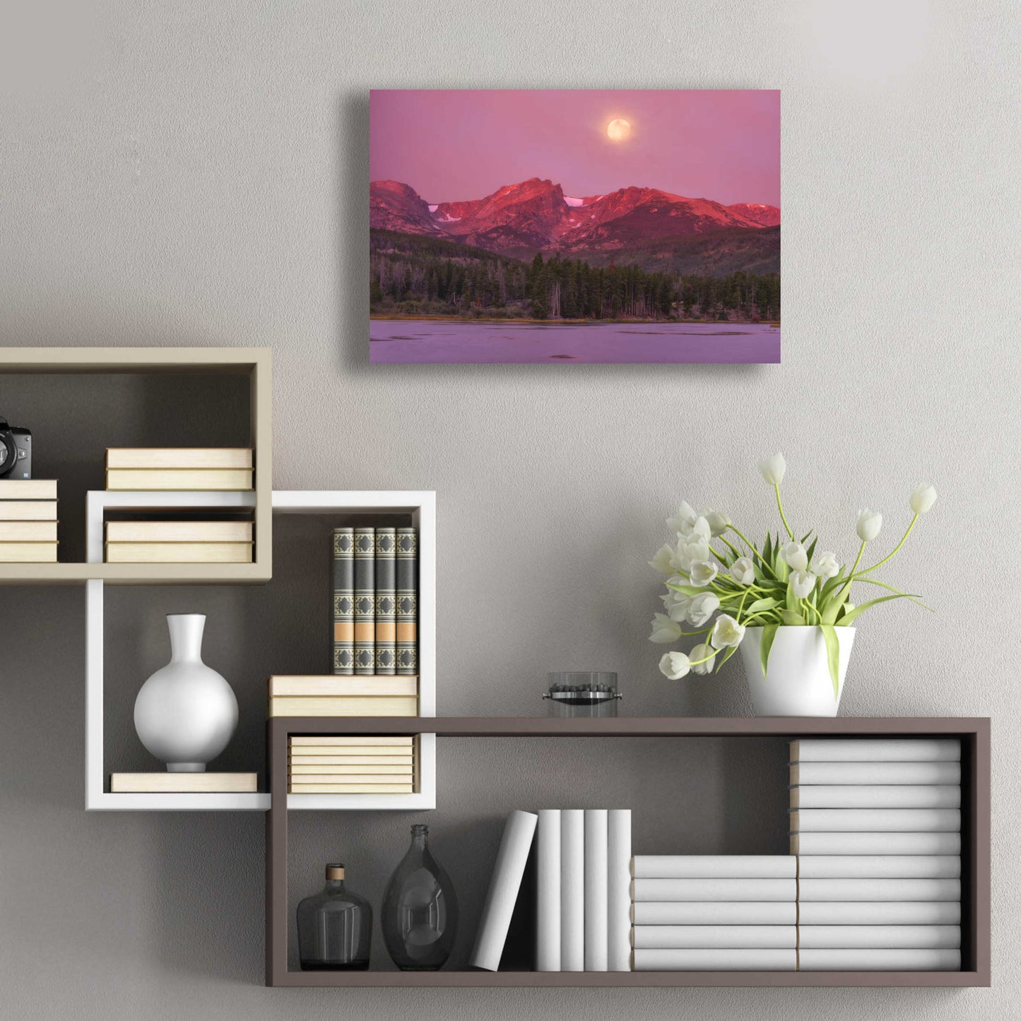 Epic Art 'Harvest Moon over Hallett Peak - Rocky Mountain National Park' by Darren White, Acrylic Glass Wall Art,24x16