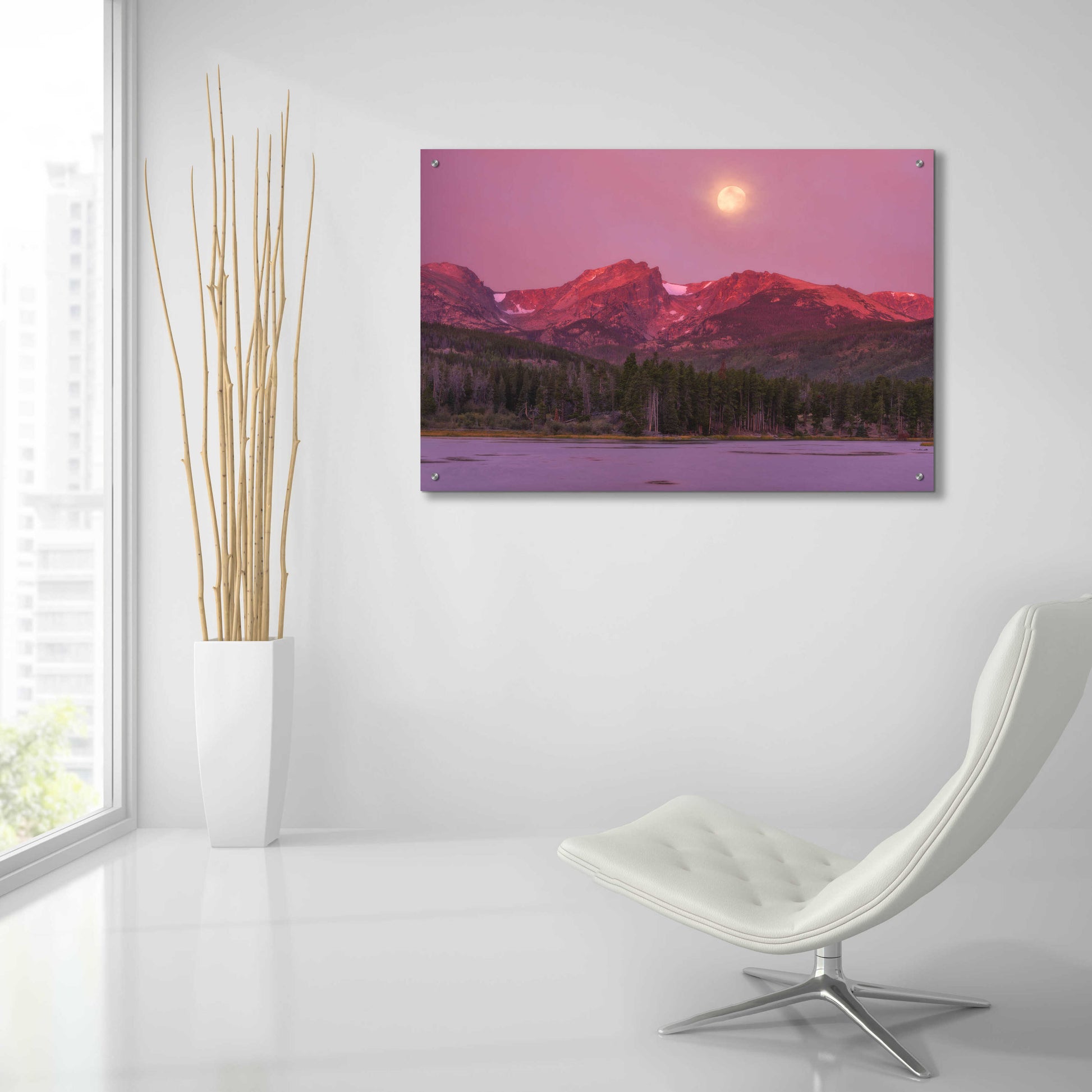 Epic Art 'Harvest Moon over Hallett Peak - Rocky Mountain National Park' by Darren White, Acrylic Glass Wall Art,36x24